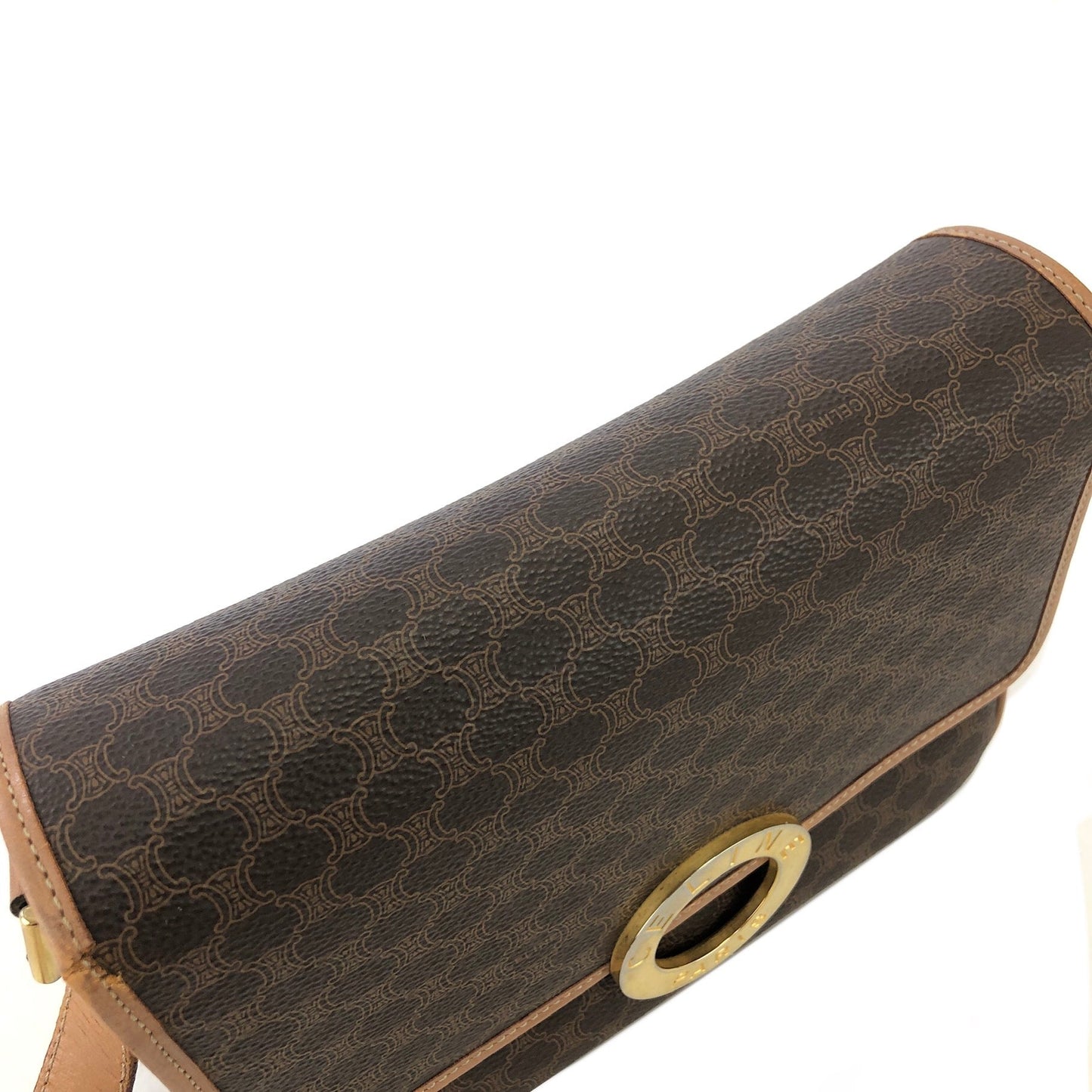 CELINE Macadam Circle logo Crossbody Shoulderbag Brown Vintage Old Celine pue5hk