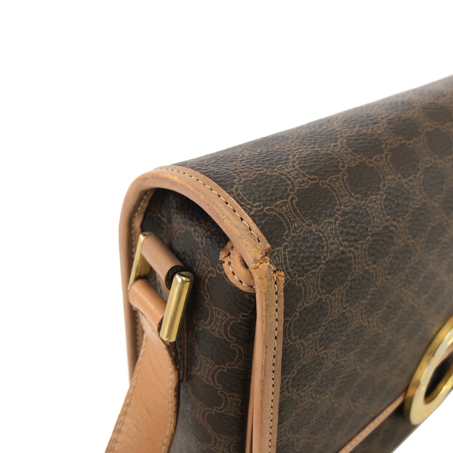 CELINE Macadam Circle logo Crossbody Shoulderbag Brown Vintage Old Celine pue5hk