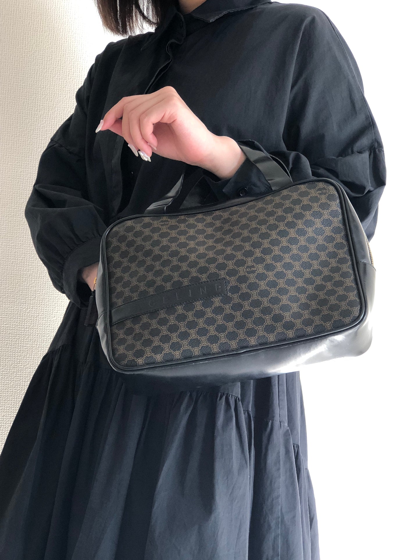 CELINE Logo Macadam Handbag Brown Vintage Old Celine dr2czg