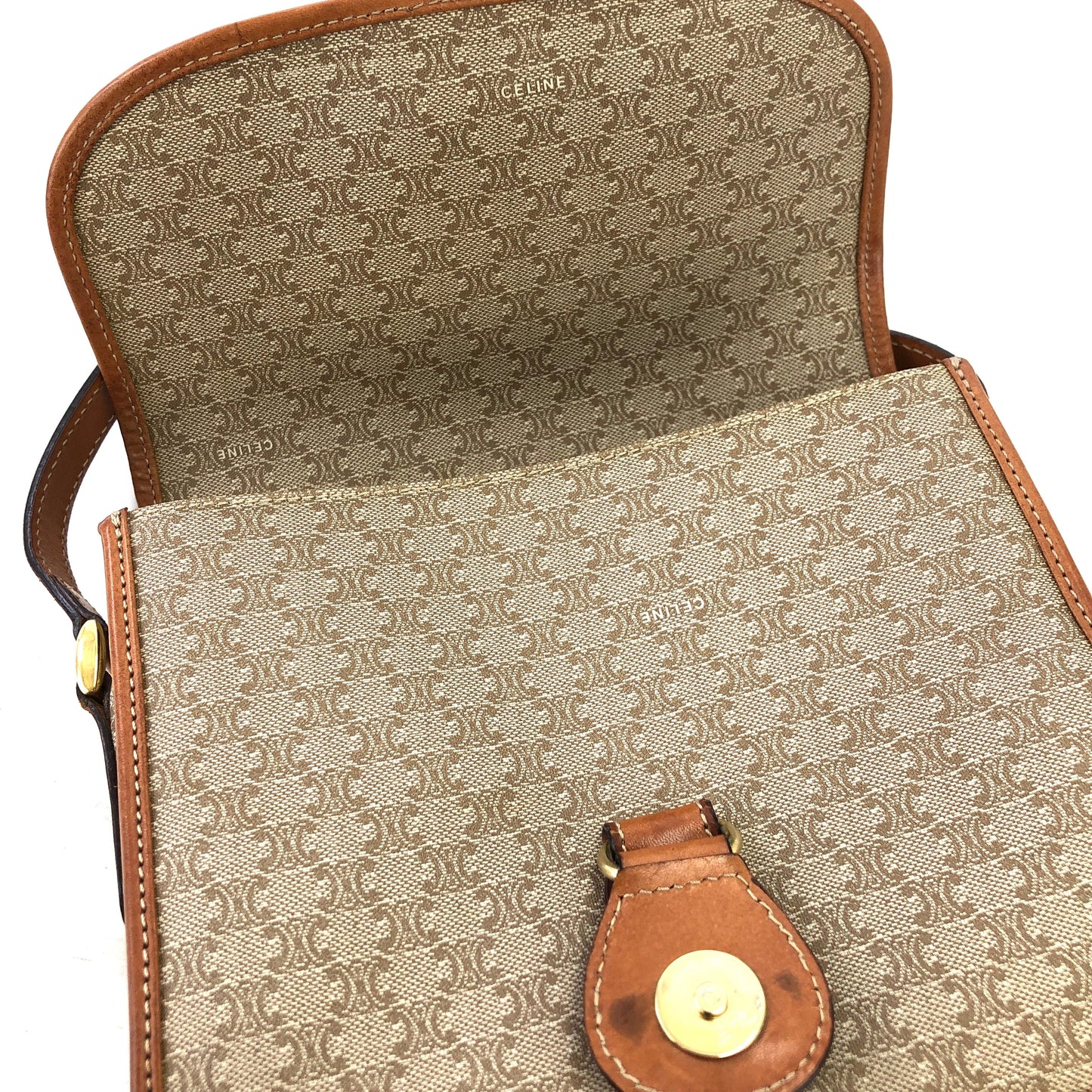 CELINE Macadam Triomphe Crossbody Shoulder bag Beige Vintage Old Celine v6hrmg