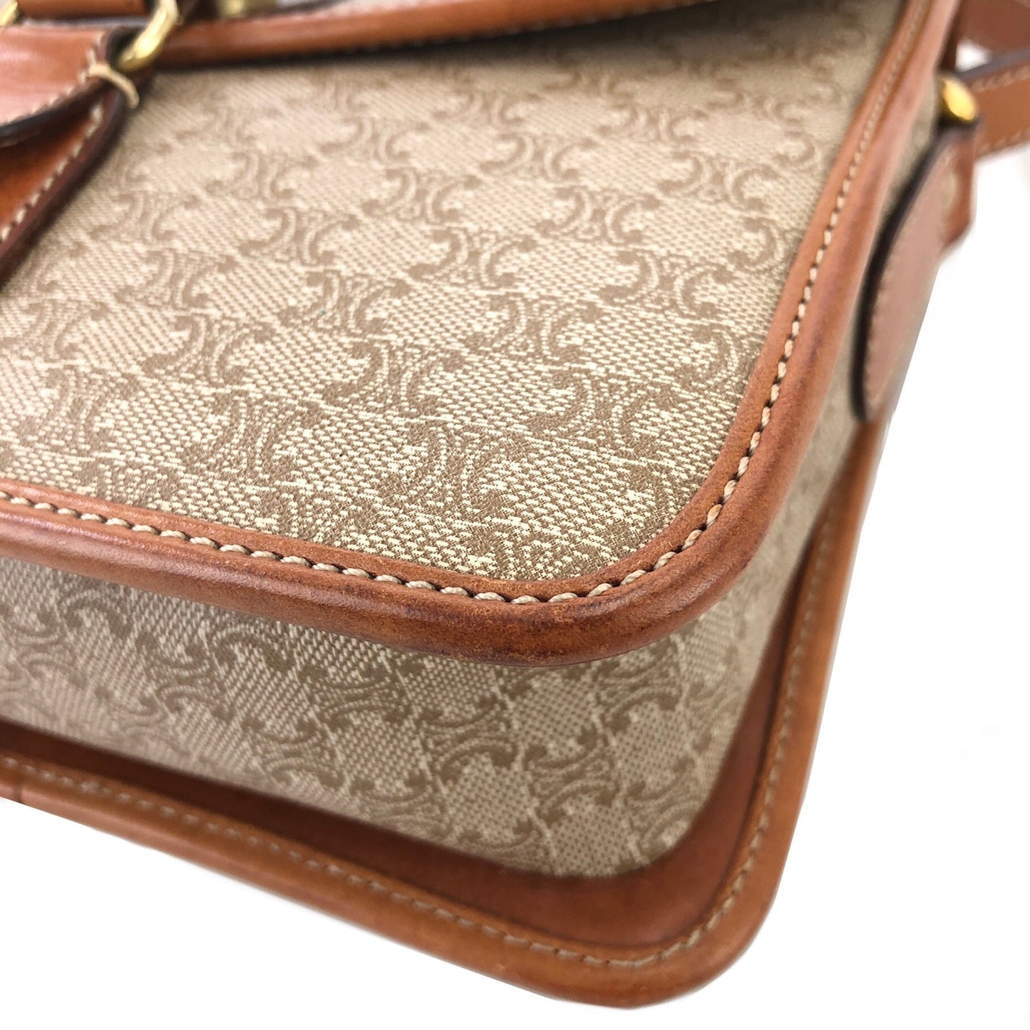 CELINE Macadam Triomphe Crossbody Shoulder bag Beige Vintage Old Celine v6hrmg