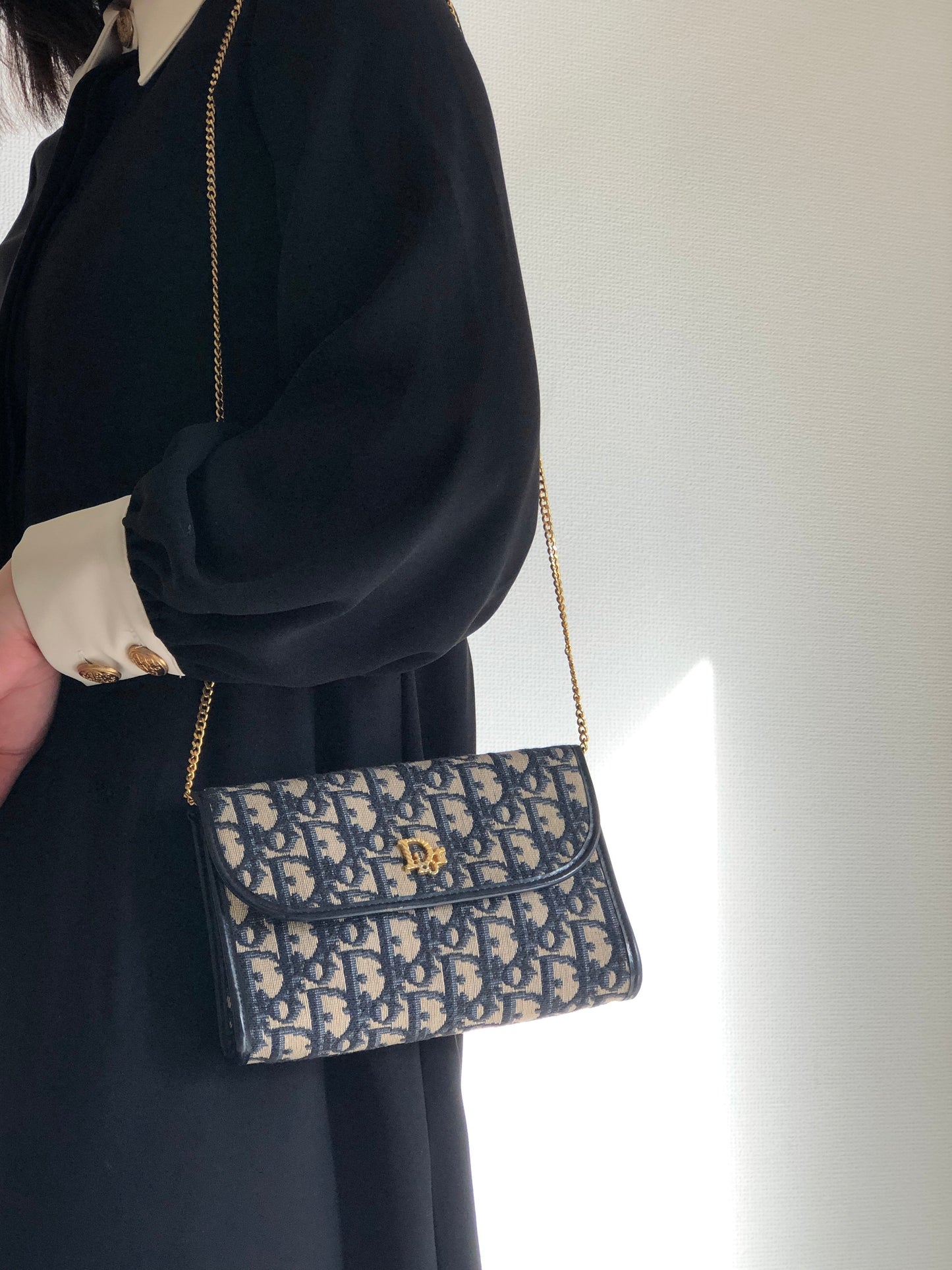 Christian Dior Trotter Jacquard Chain Mini Shoulder bag Navy Vintage Old 4w7zyh