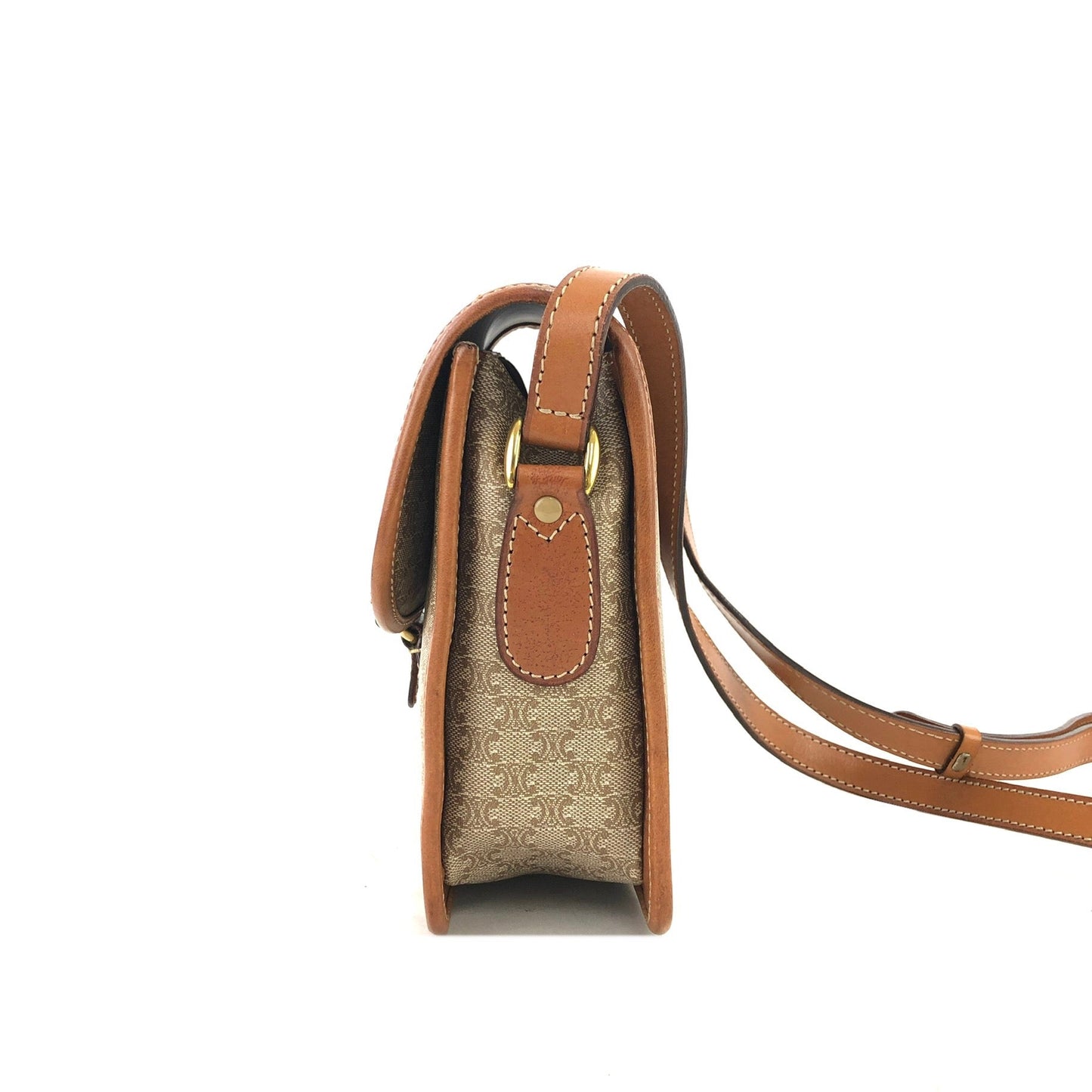 CELINE Macadam Triomphe Crossbody Shoulder bag Beige Vintage Old Celine v6hrmg