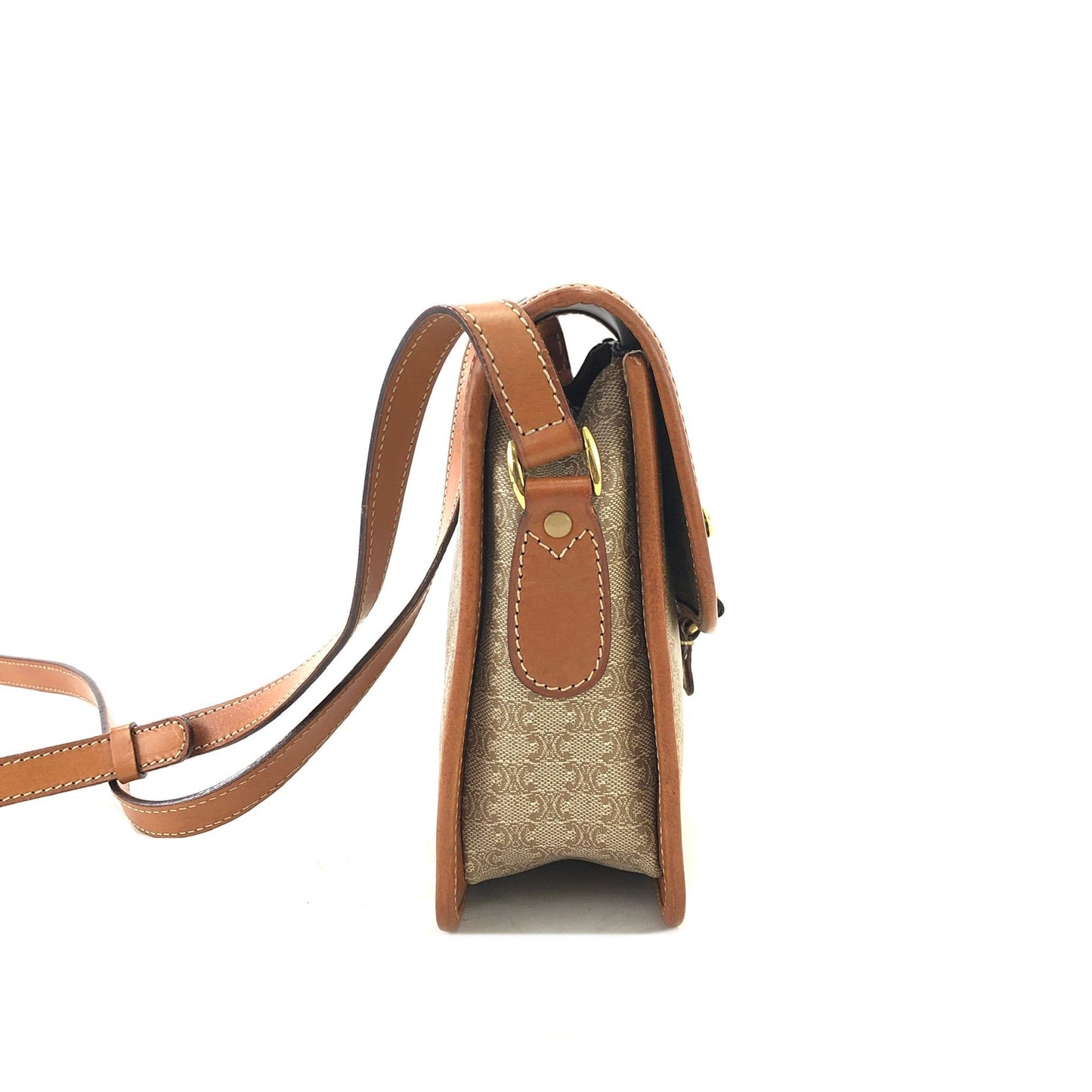 CELINE Macadam Triomphe Crossbody Shoulder bag Beige Vintage Old Celine v6hrmg