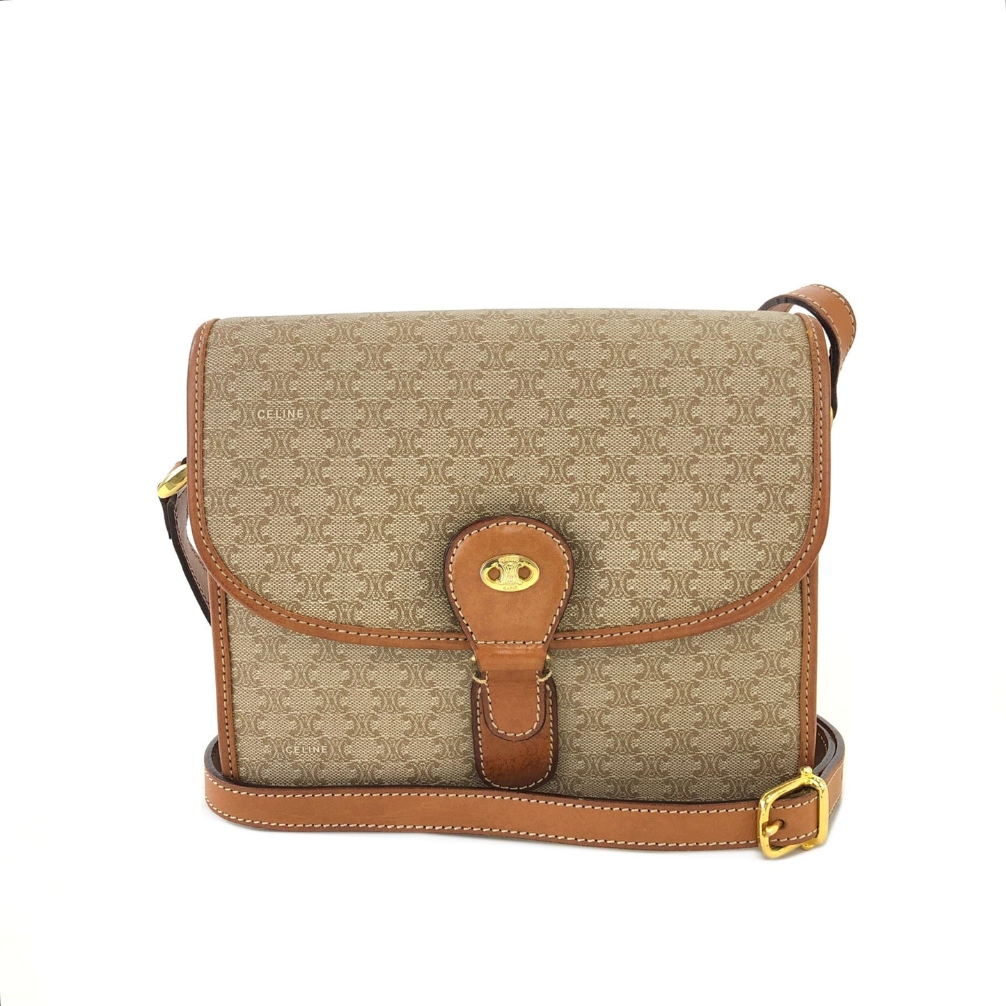CELINE Macadam Triomphe Crossbody Shoulder bag Beige Vintage Old Celine v6hrmg