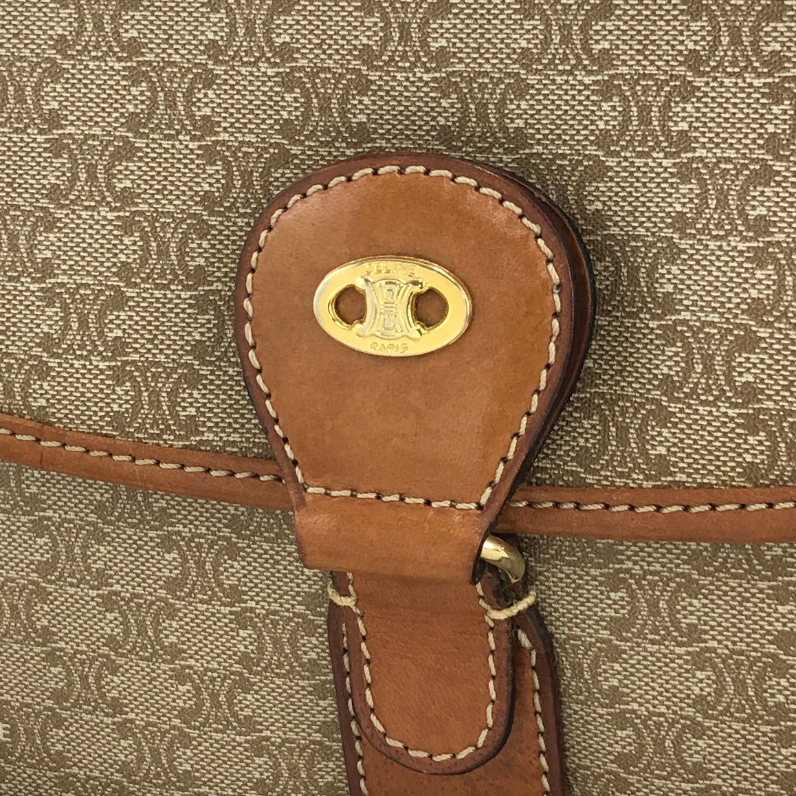 CELINE Macadam Triomphe Crossbody Shoulder bag Beige Vintage Old Celine v6hrmg