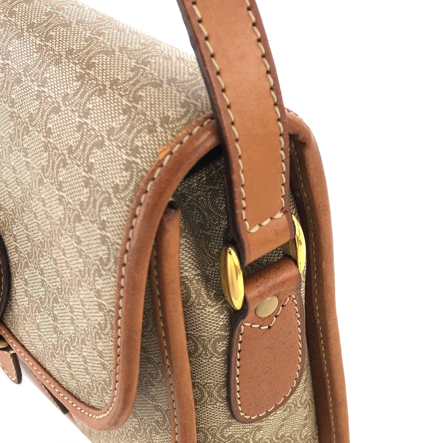 CELINE Macadam Triomphe Crossbody Shoulder bag Beige Vintage Old Celine v6hrmg