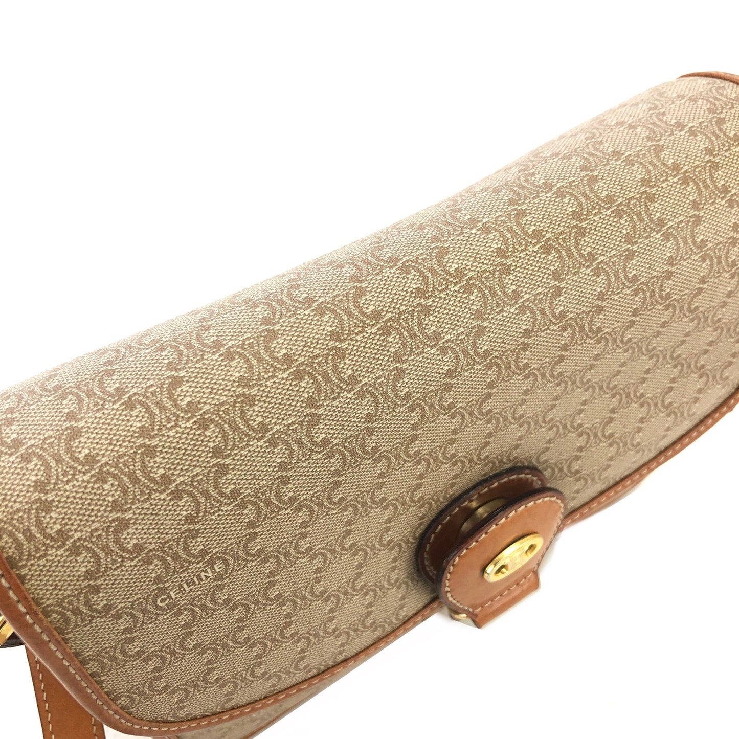 CELINE Macadam Triomphe Crossbody Shoulder bag Beige Vintage Old Celine v6hrmg