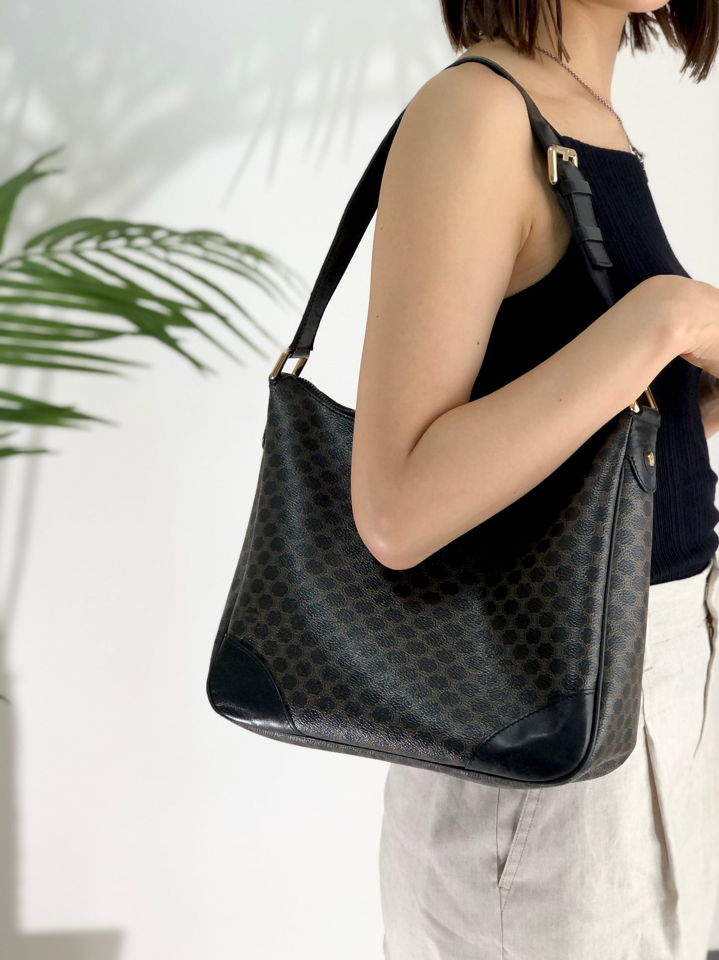 CELINE Macadam Shoulder bag Hobobag Black Old Celine Vintage 6civbn