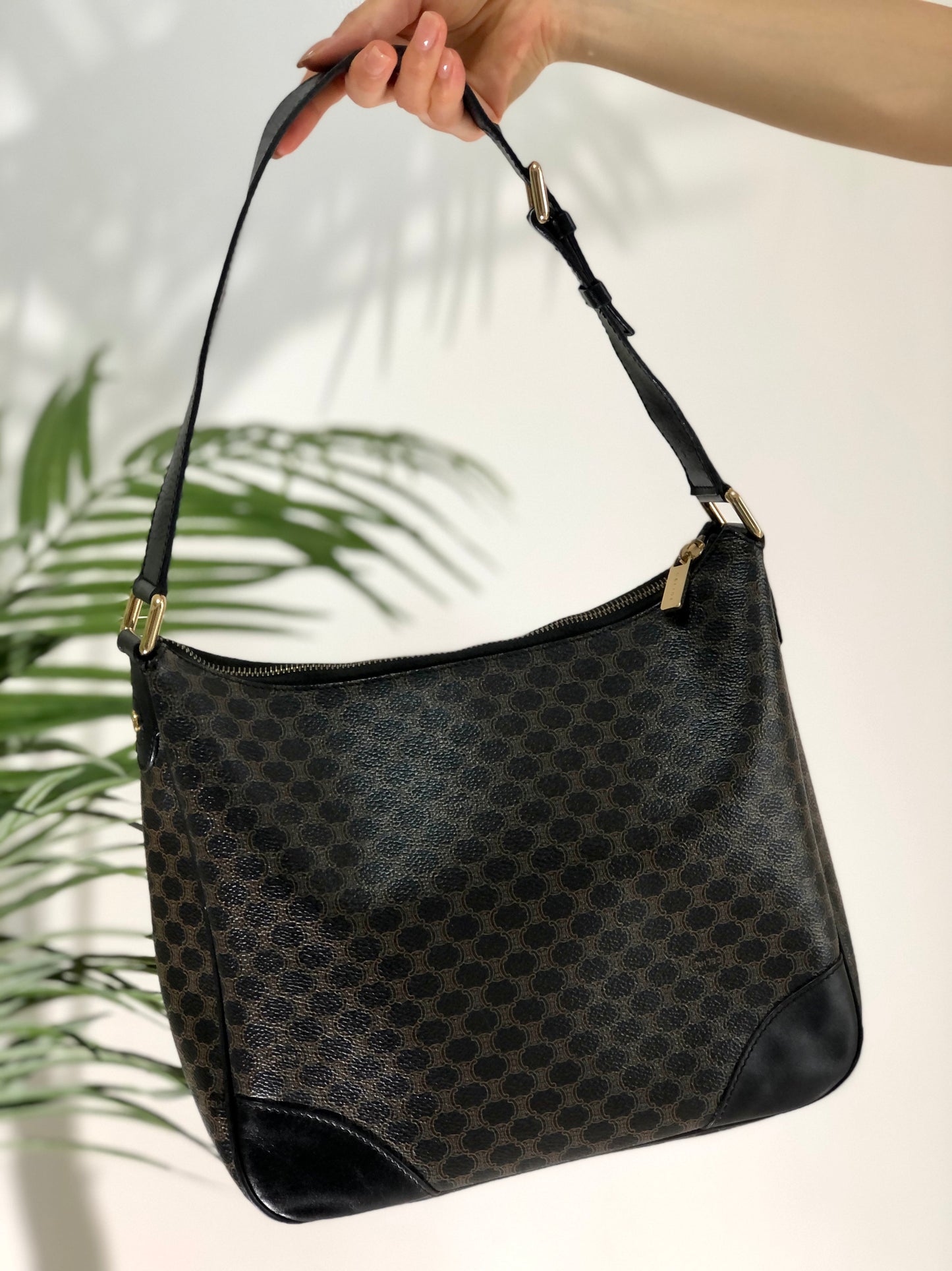 CELINE Macadam Shoulder bag Hobobag Black Old Celine Vintage 6civbn