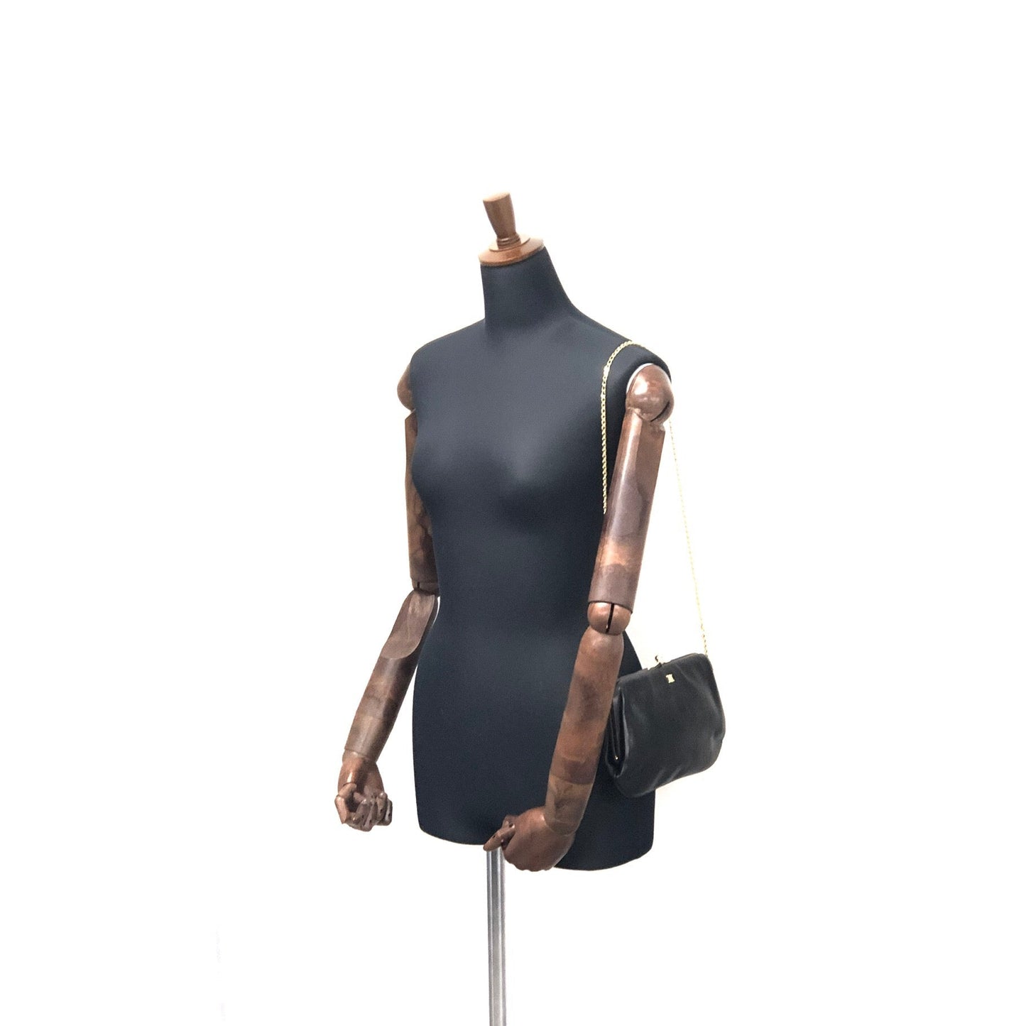 CELINE Shoulder bag Triomphe Clasp Black vintage Old Celine v4ach7