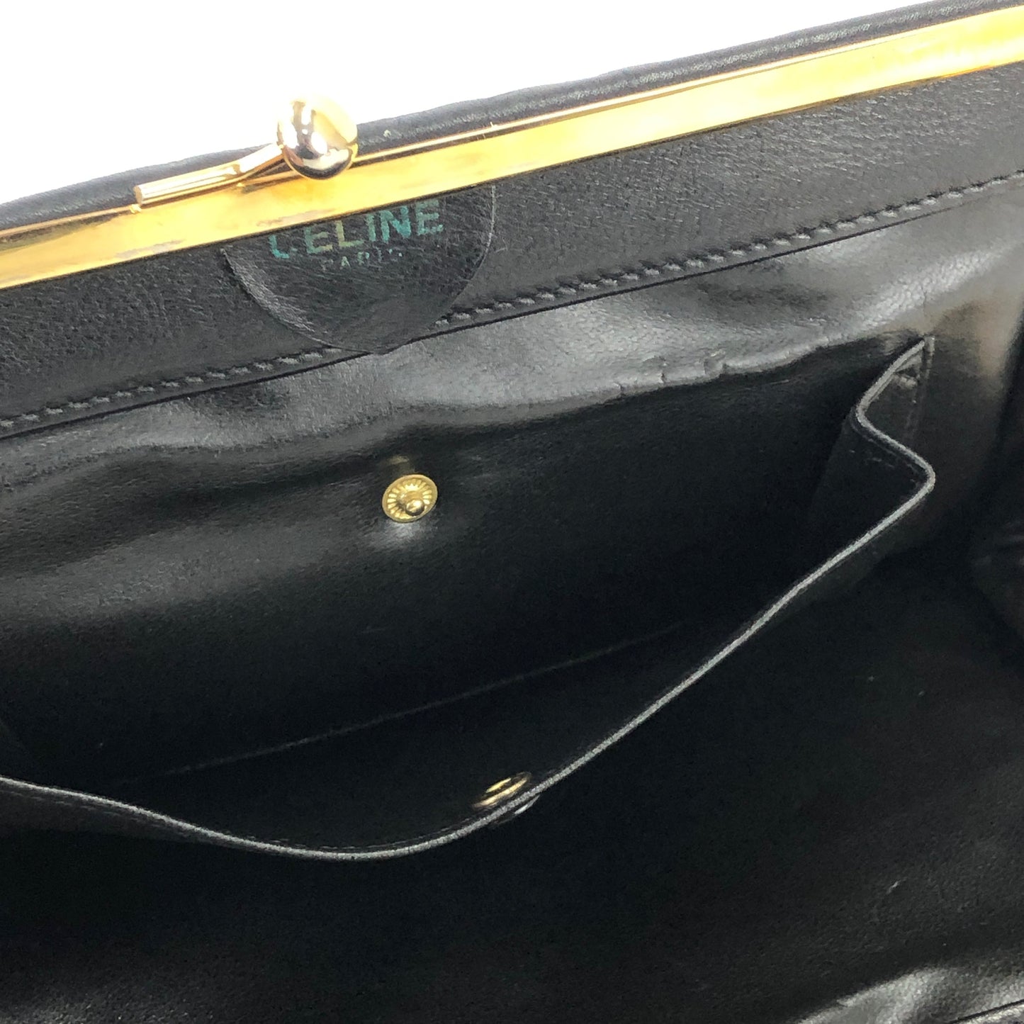 CELINE Shoulder bag Triomphe Clasp Black vintage Old Celine v4ach7