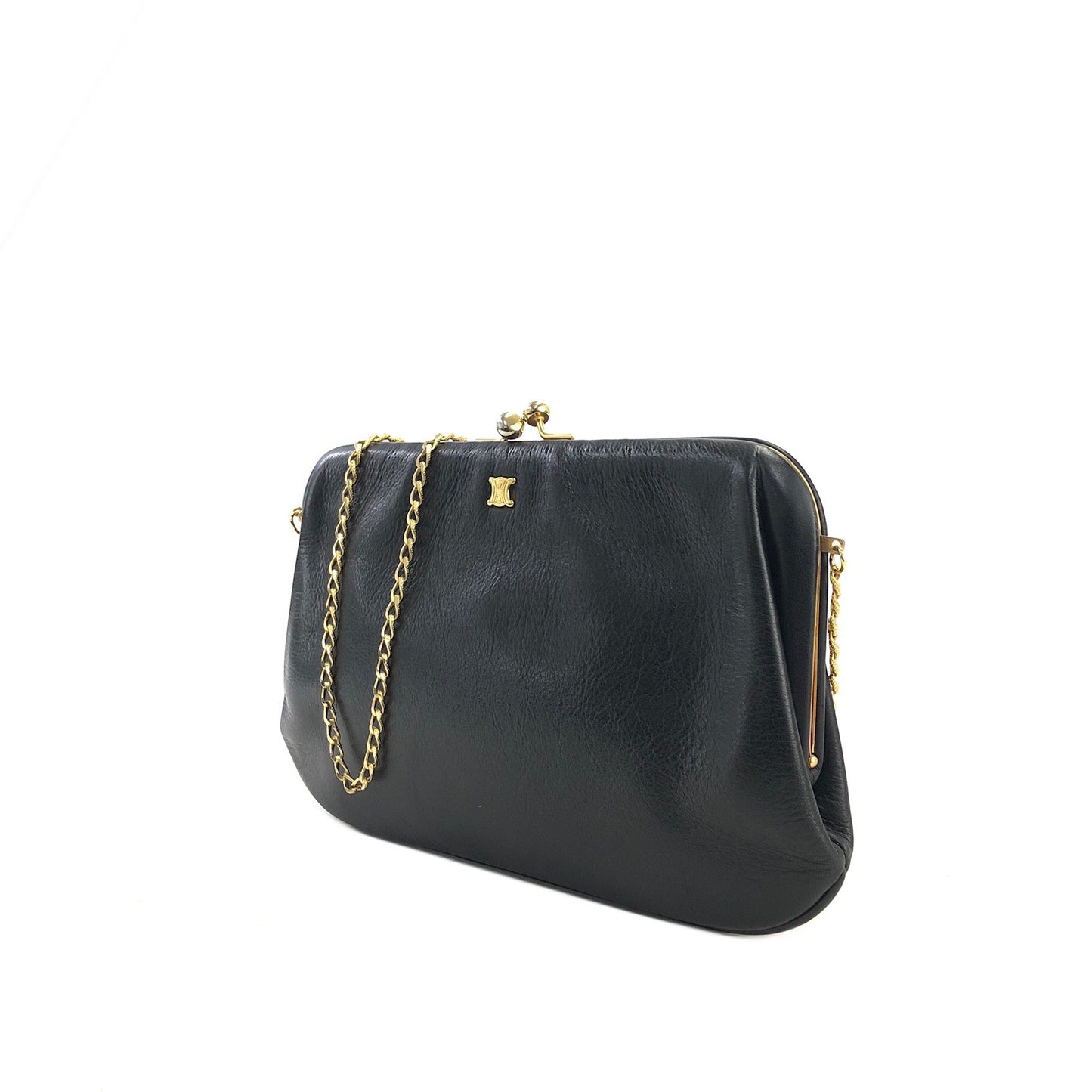 CELINE Shoulder bag Triomphe Clasp Black vintage Old Celine v4ach7