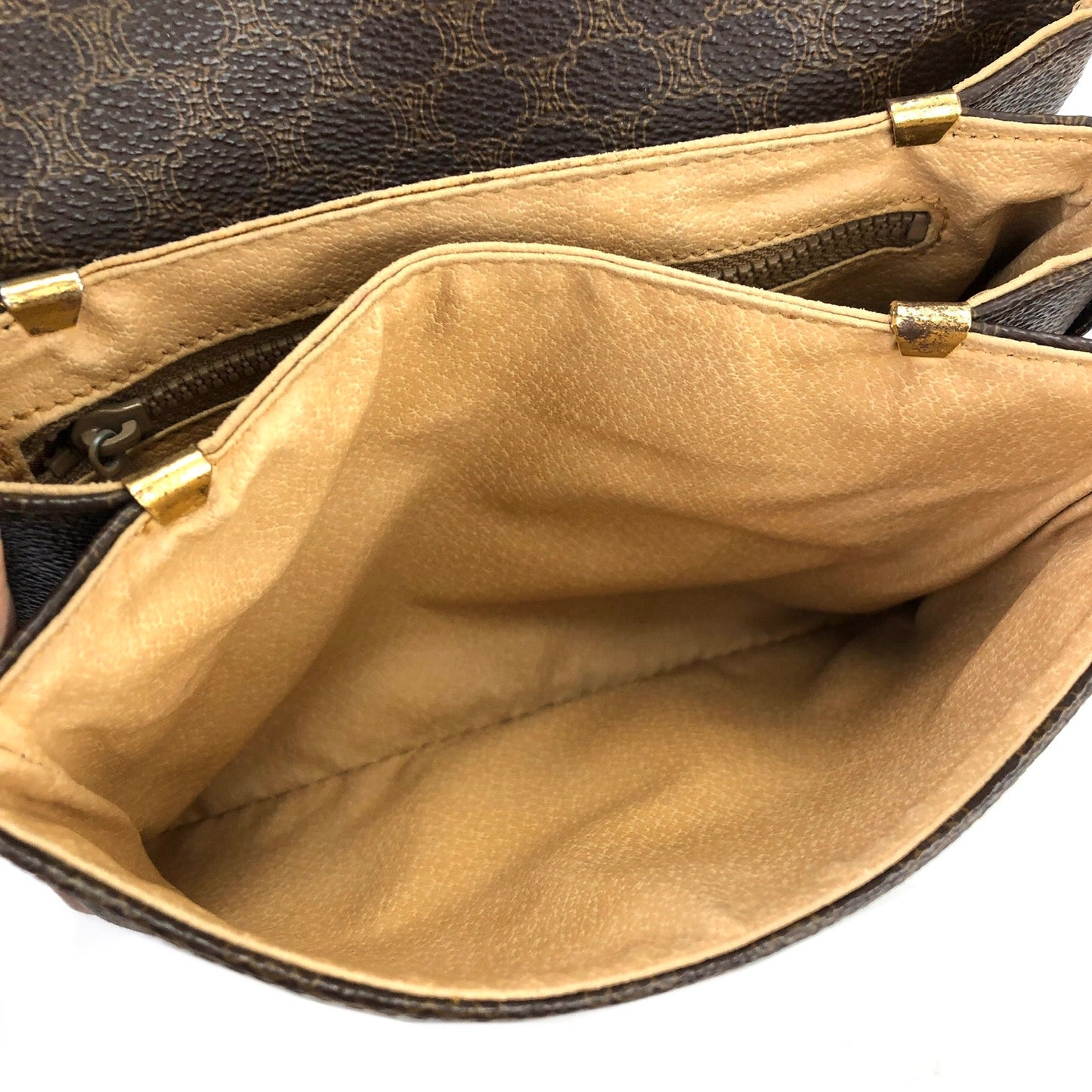 CELINE Macadam Blason Two-line Shoulder bag Brown Vintage Old Celine kzzf27
