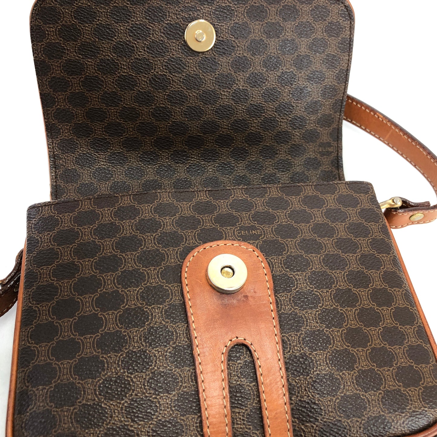 CELINE Macadam Blason Two-line Shoulder bag Brown Vintage Old Celine kzzf27