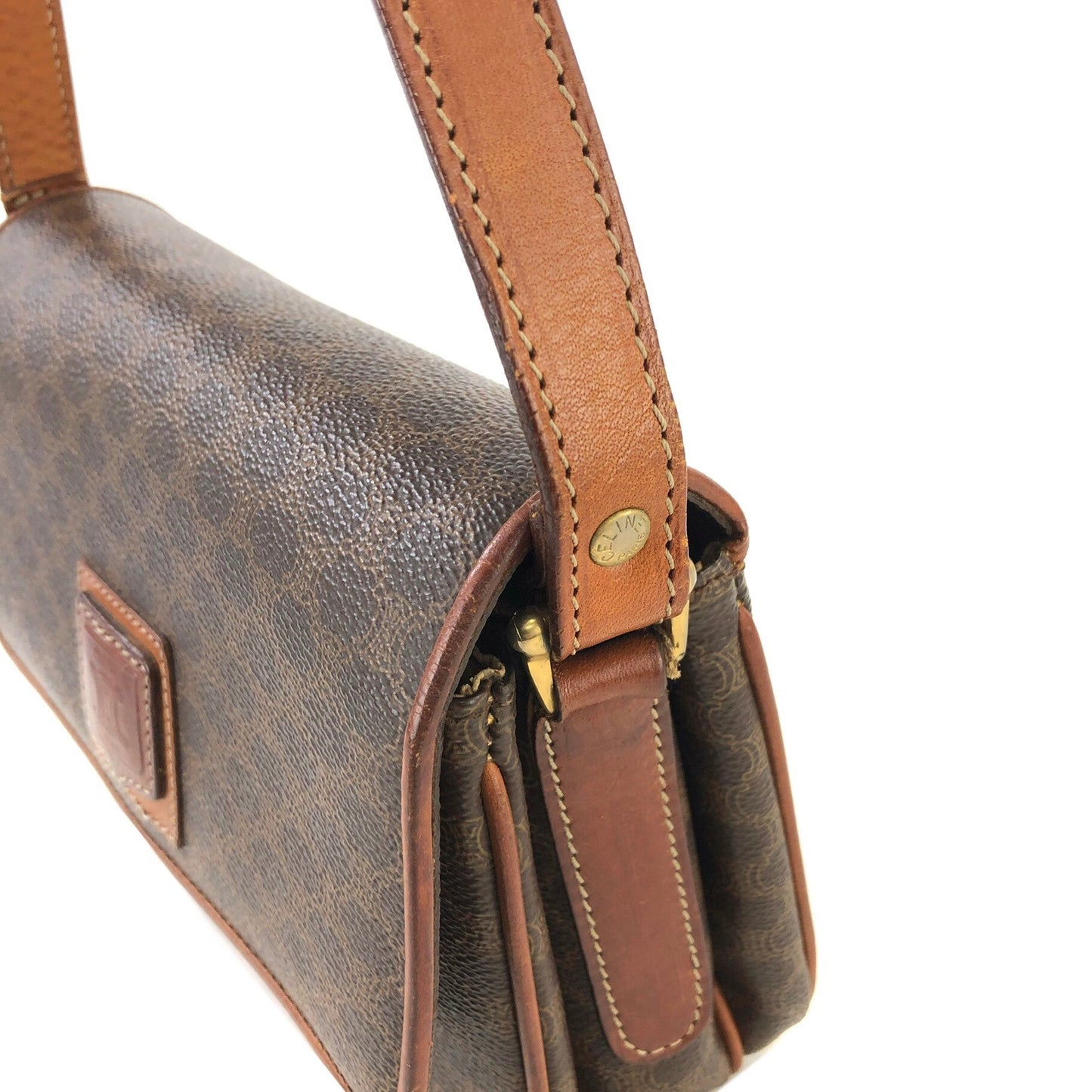 CELINE Macadam Blason Two-line Shoulder bag Brown Vintage Old Celine kzzf27