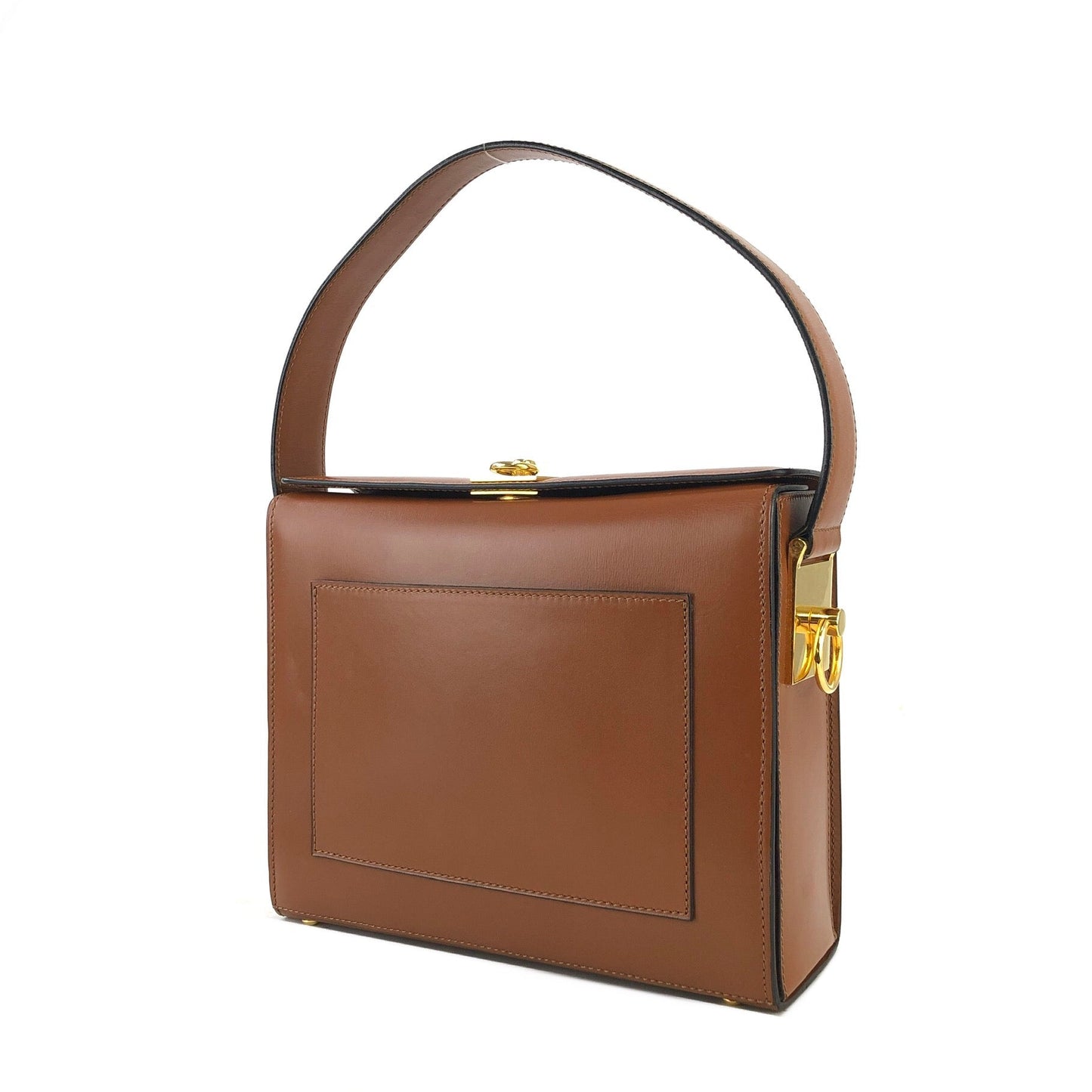 CELINE Gancini Logo Box Handbag Brown Vintage Old CELINE yv5uv8
