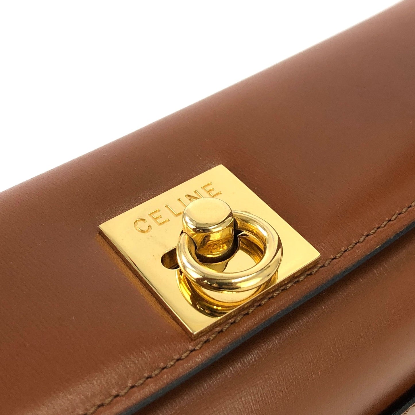 CELINE Gancini Logo Box Handbag Brown Vintage Old CELINE yv5uv8