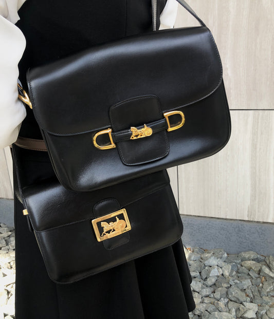 CELINE Horse Carriage Shoulder bag Black Vintage gec7v4