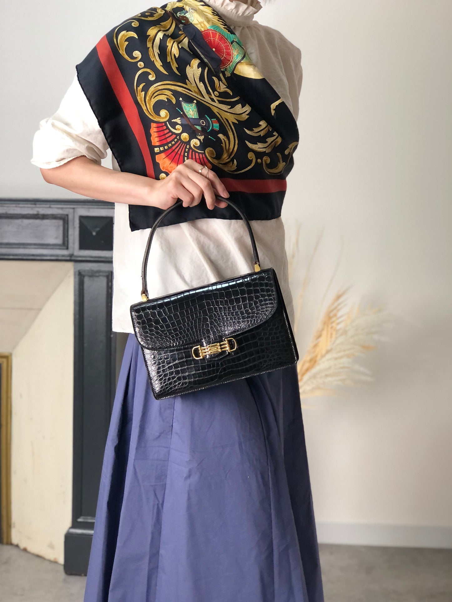 CELINE Horse Bit Handbag Black Vintage 4mkifm