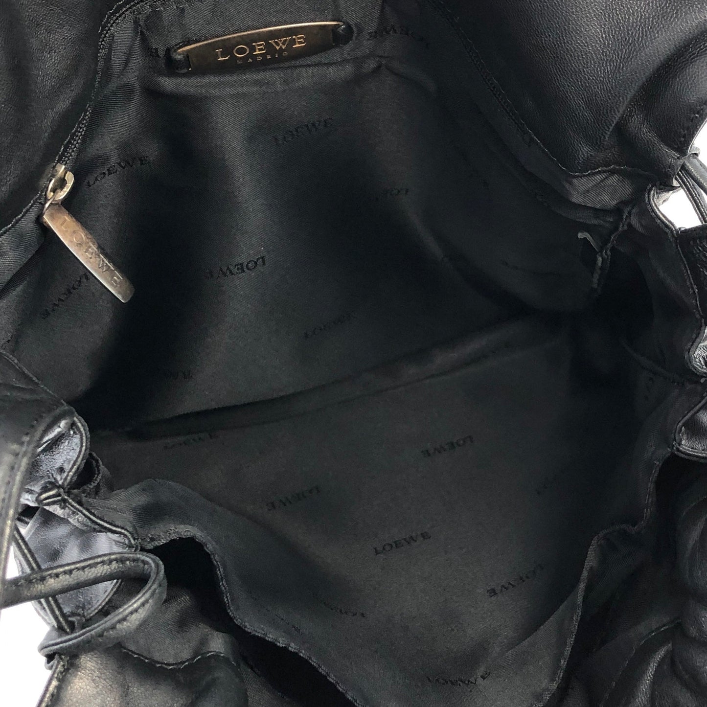 LOEWE Anagram Logo Nappa Leather Drawstring Shoulder bag Black Vintage Old xp5hpu