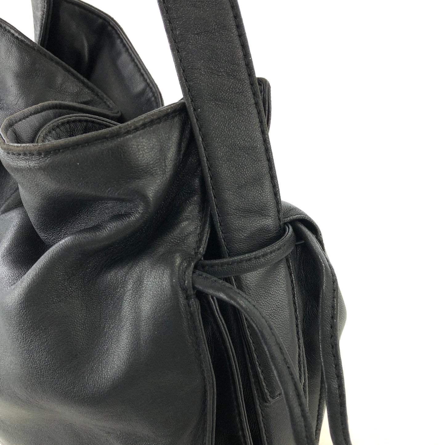 LOEWE Anagram Logo Nappa Leather Drawstring Shoulder bag Black Vintage Old xp5hpu