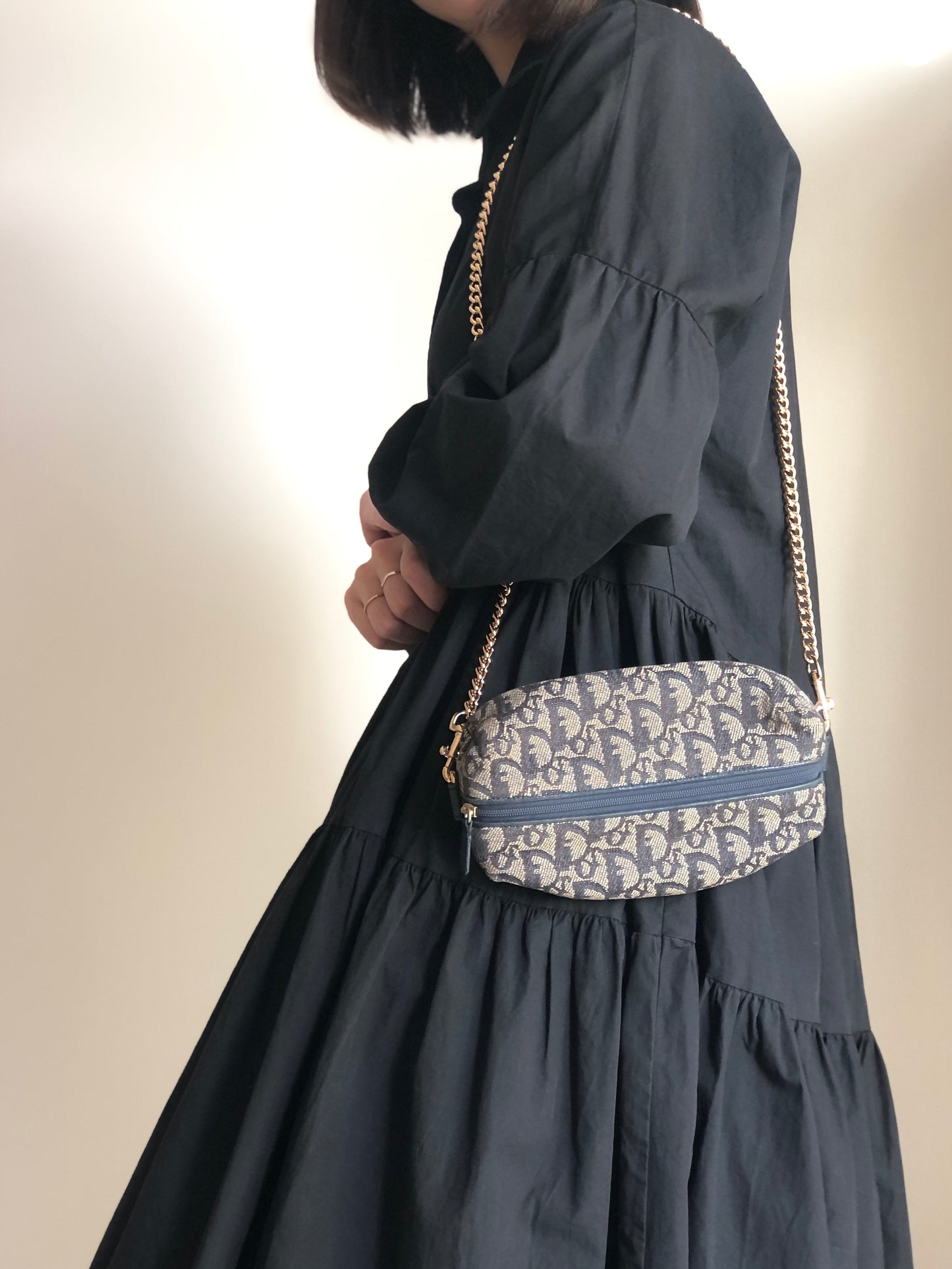 Christian Dior Trotter Oblique Jacquard Chain Mini Shoulder bag Navy Vintage Old 2xadkk