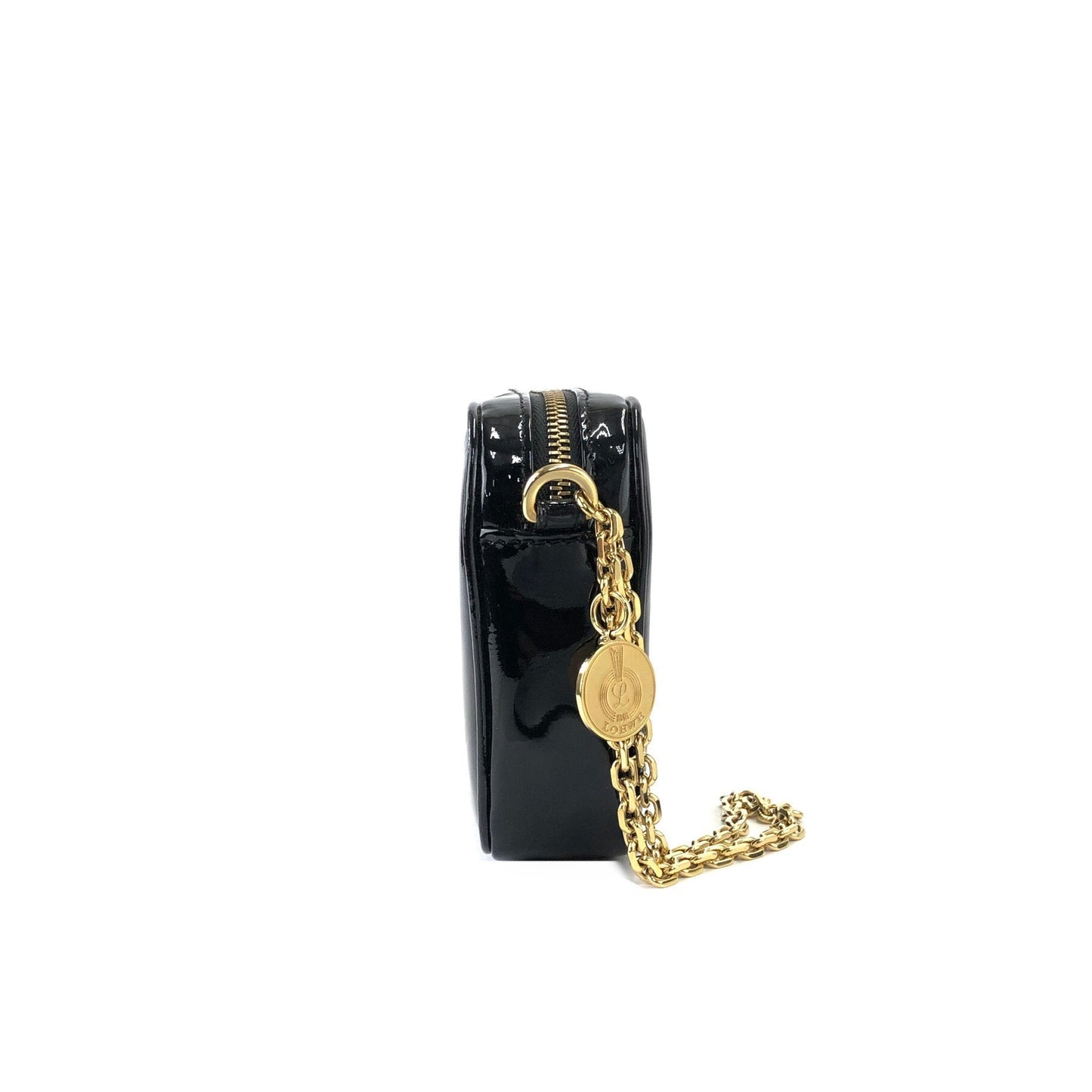 LOEWE Patent leather Chain Mini bag Pouch Black Vintage Old cg2mth