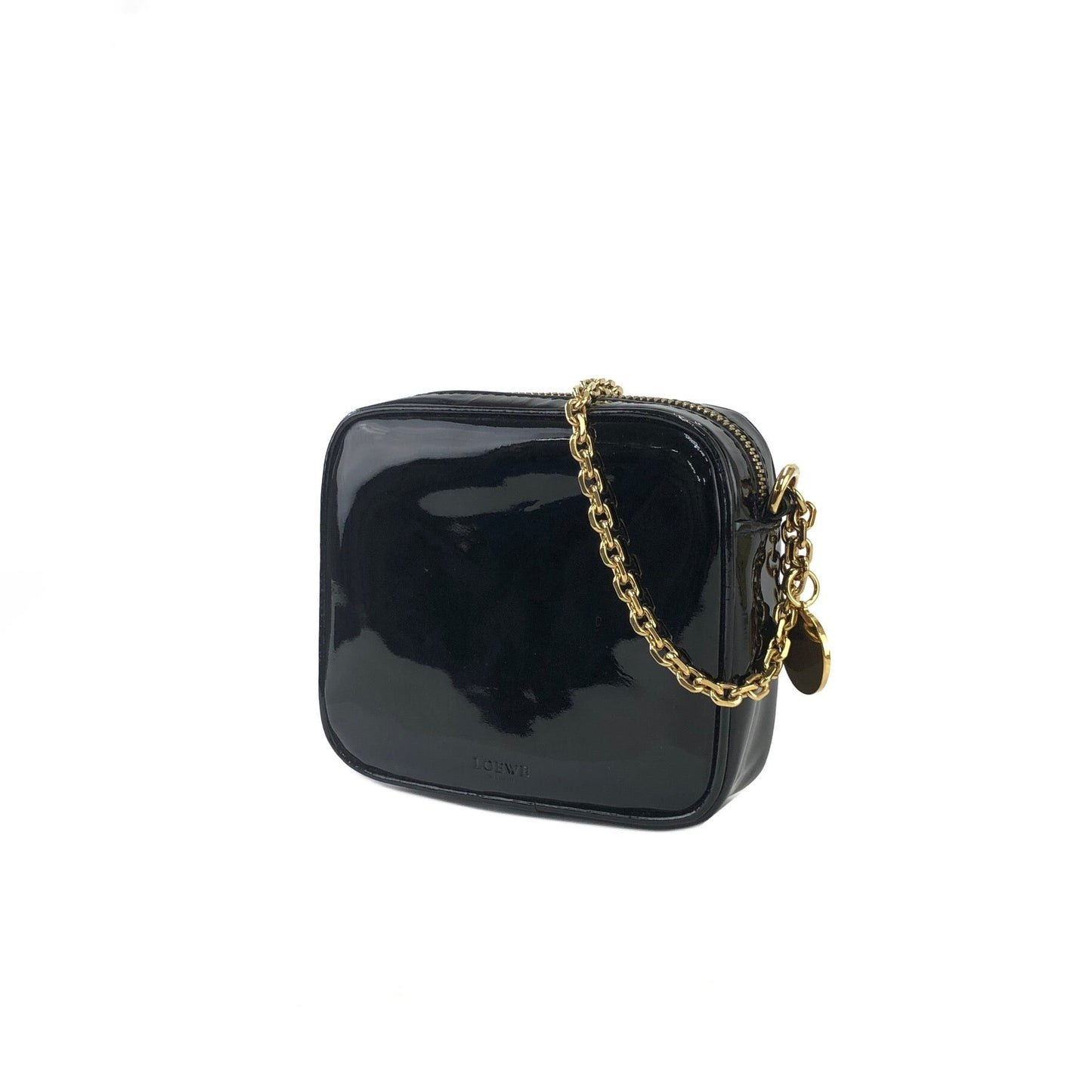 LOEWE Patent leather Chain Mini bag Pouch Black Vintage Old cg2mth