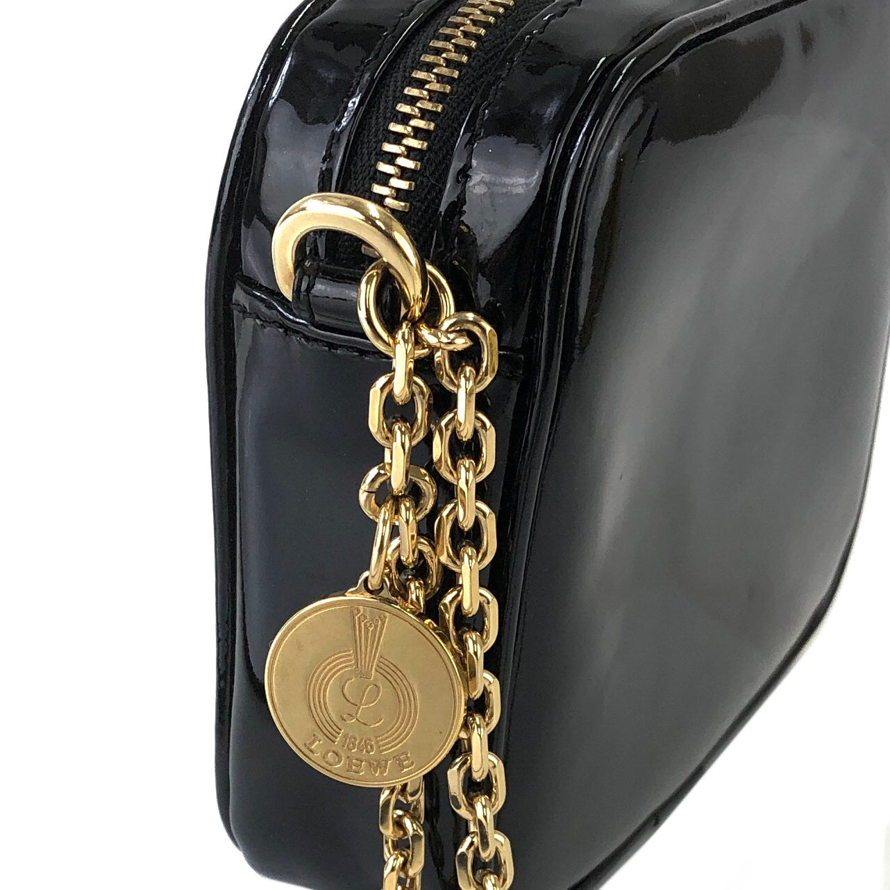 LOEWE Patent leather Chain Mini bag Pouch Black Vintage Old cg2mth
