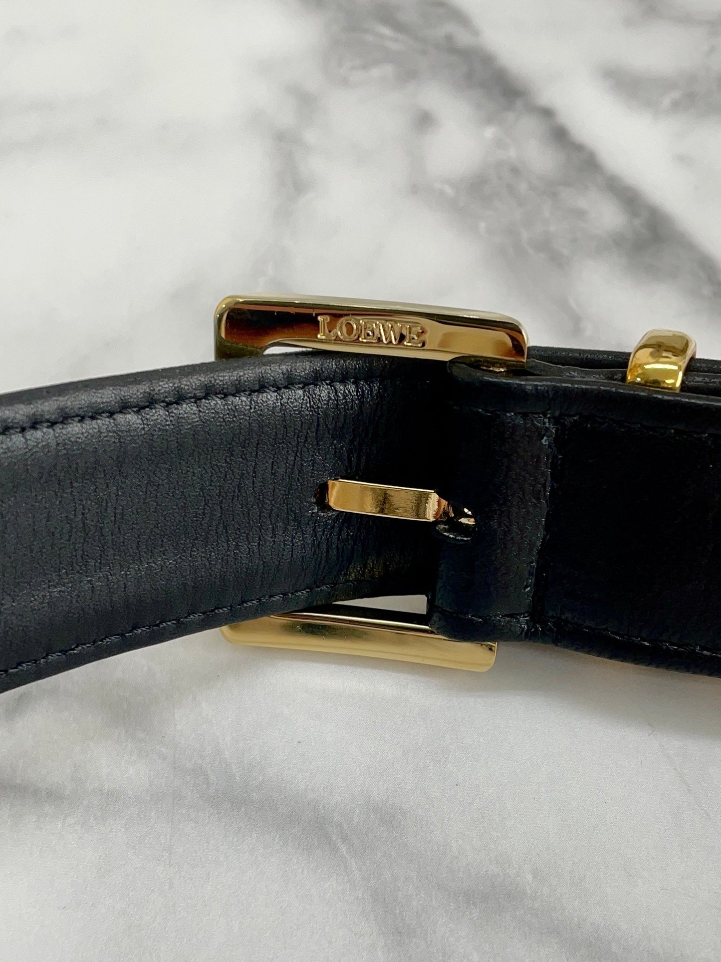 LOEWE Initial Leather Belt Black Vintage Old tebe6k