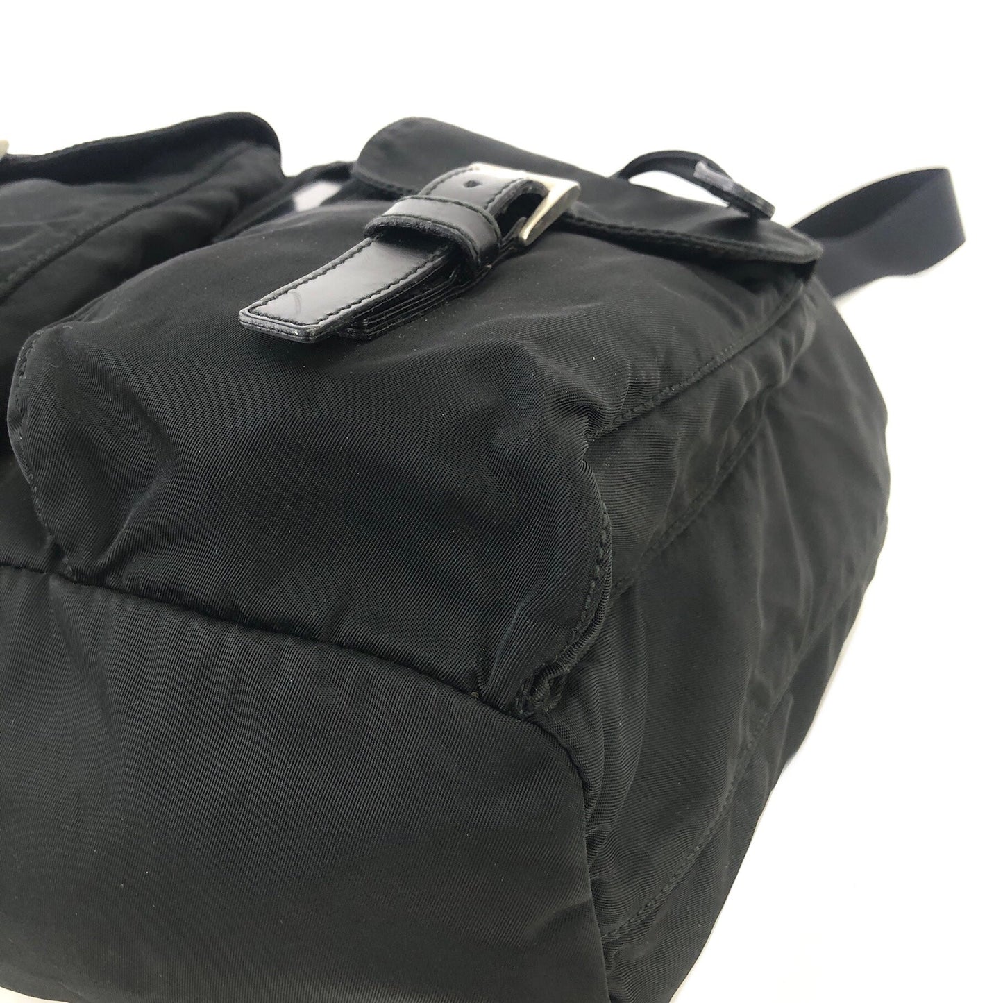 PRADA Triangle Logo Double Pocket Nylon Backpack Black Vintage Old jy63s4