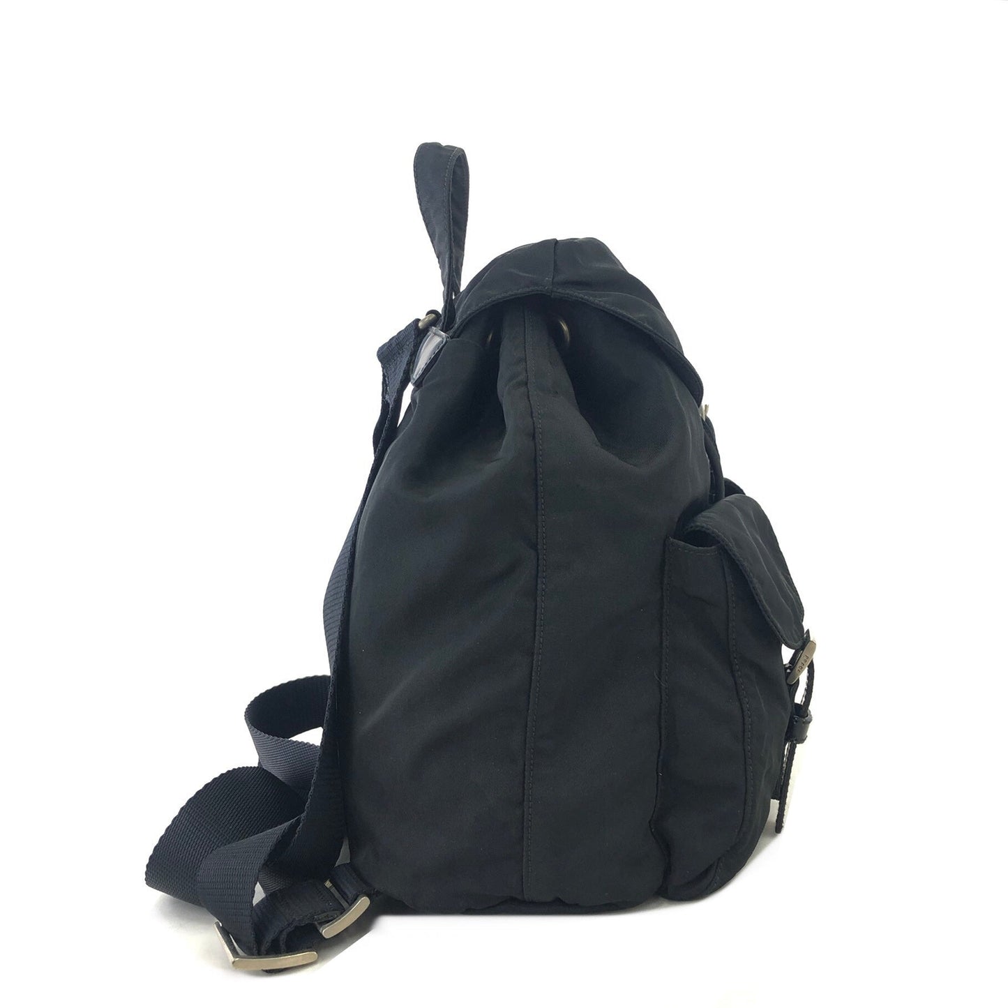 PRADA Triangle Logo Double Pocket Nylon Backpack Black Vintage Old jy63s4