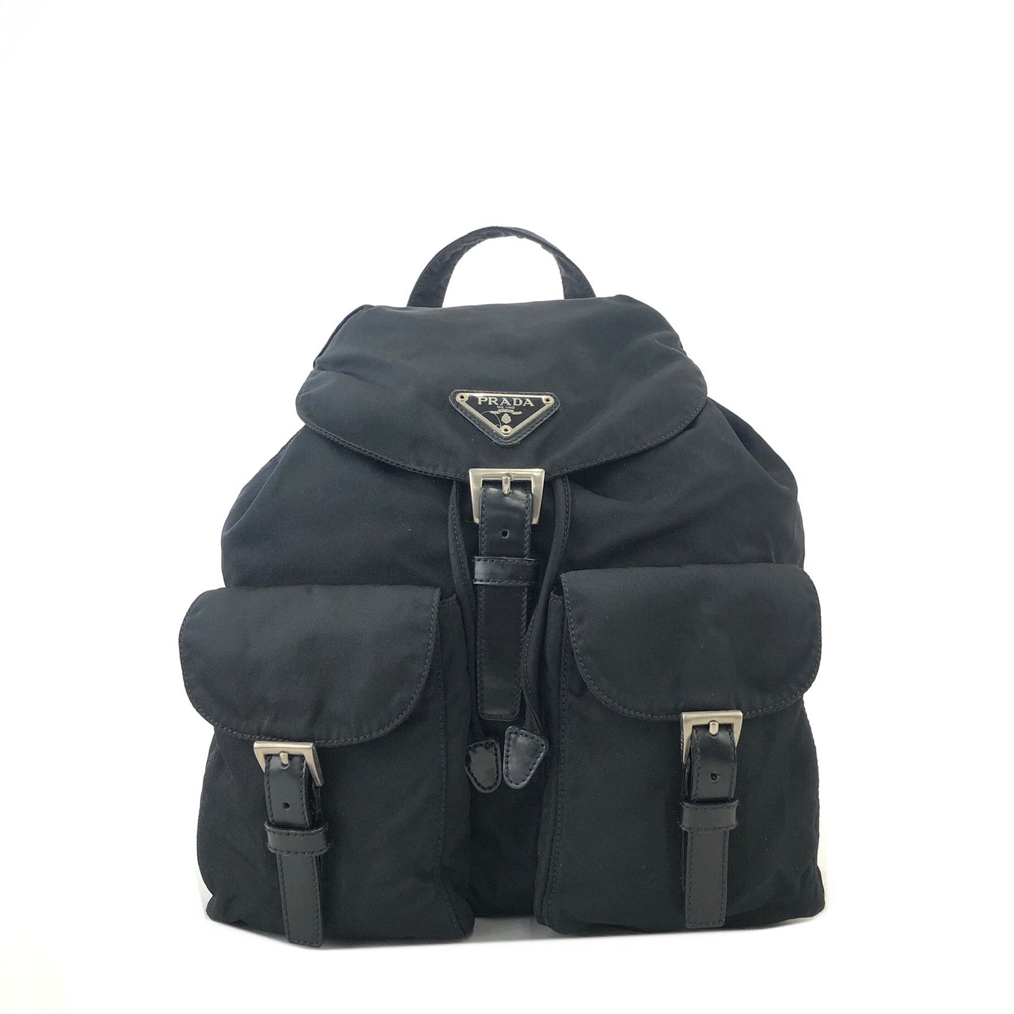 PRADA Triangle Logo Double Pocket Nylon Backpack Black Vintage Old jy63s4