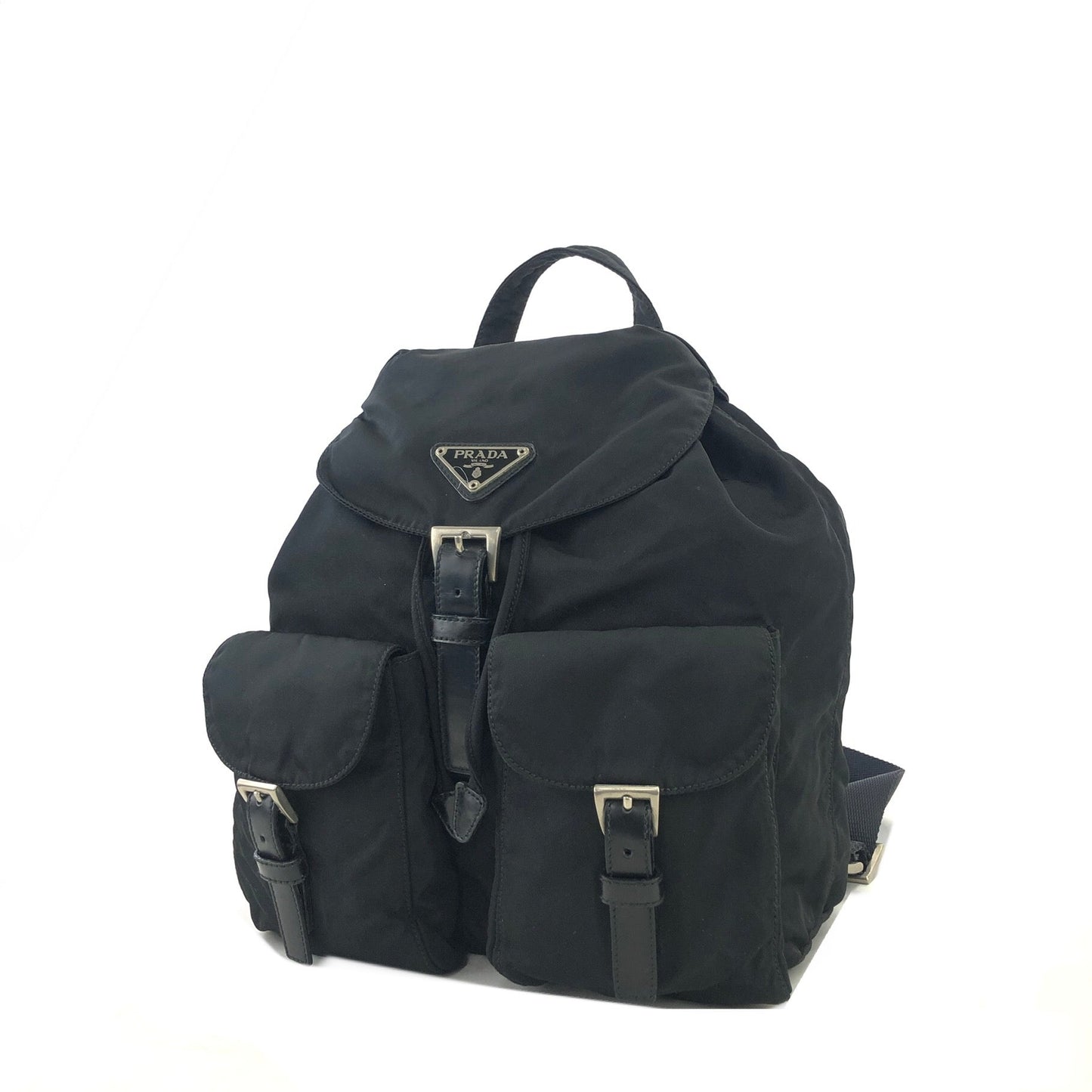 PRADA Triangle Logo Double Pocket Nylon Backpack Black Vintage Old jy63s4