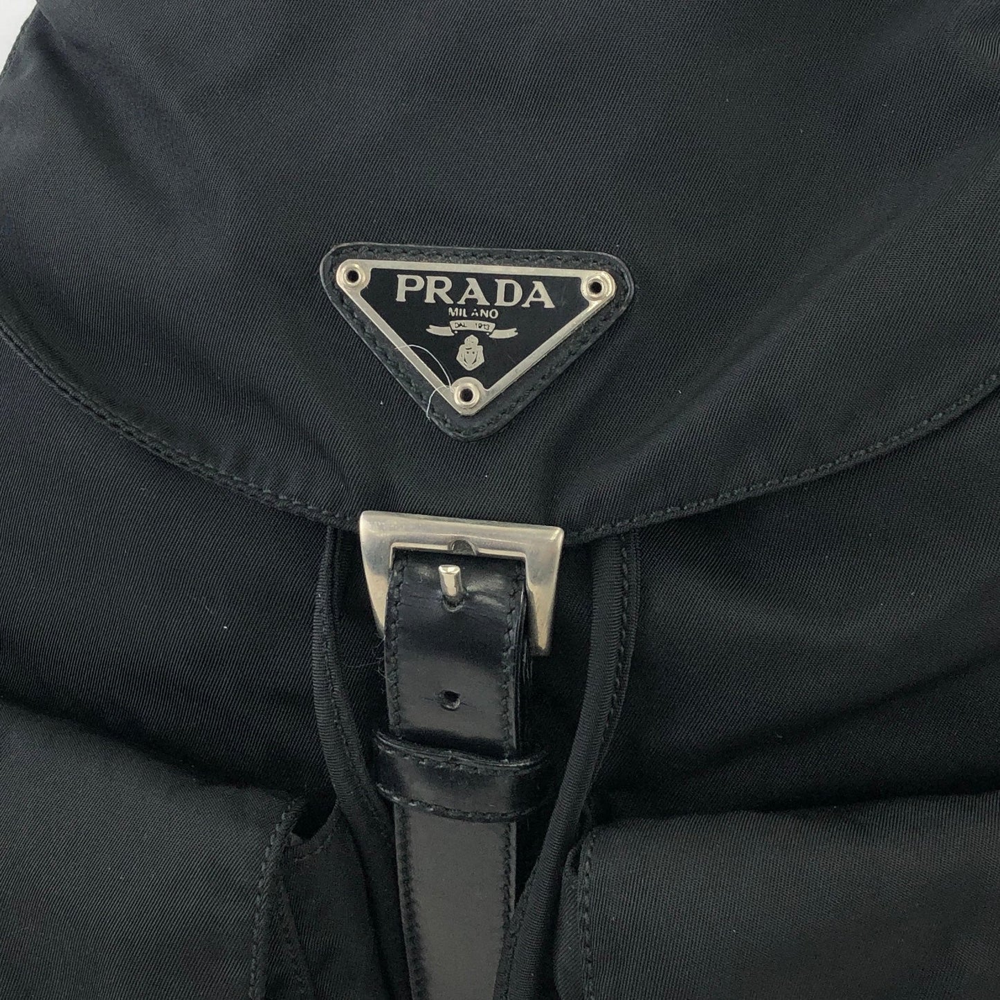 PRADA Triangle Logo Double Pocket Nylon Backpack Black Vintage Old jy63s4