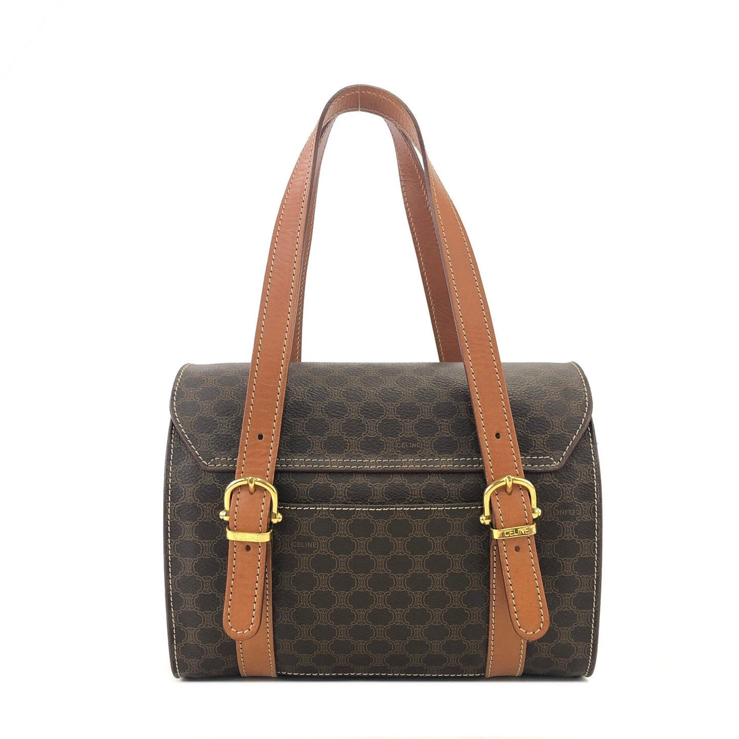 CELINE Macadam Blason Triomphe Box Handbag Brown Vintage Old CELINE axjbki