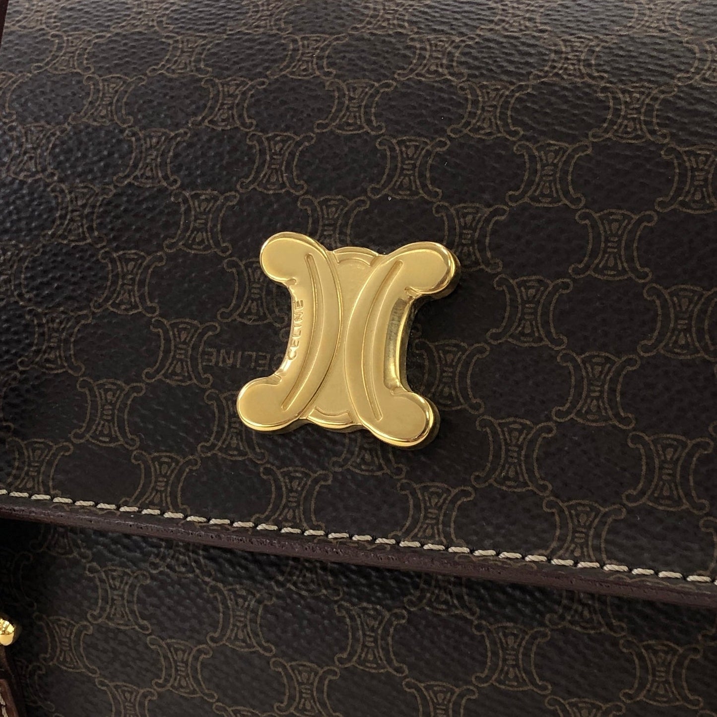 CELINE Macadam Blason Triomphe Box Handbag Brown Vintage Old CELINE axjbki