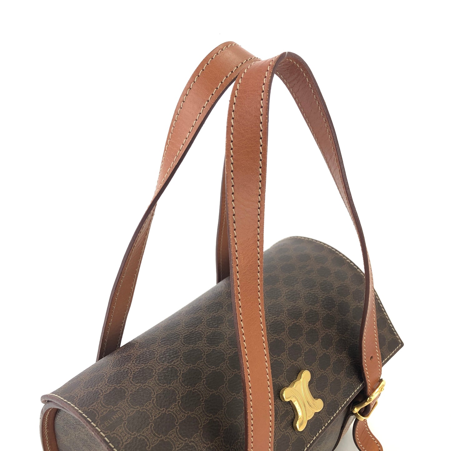 CELINE Macadam Blason Triomphe Box Handbag Brown Vintage Old CELINE axjbki