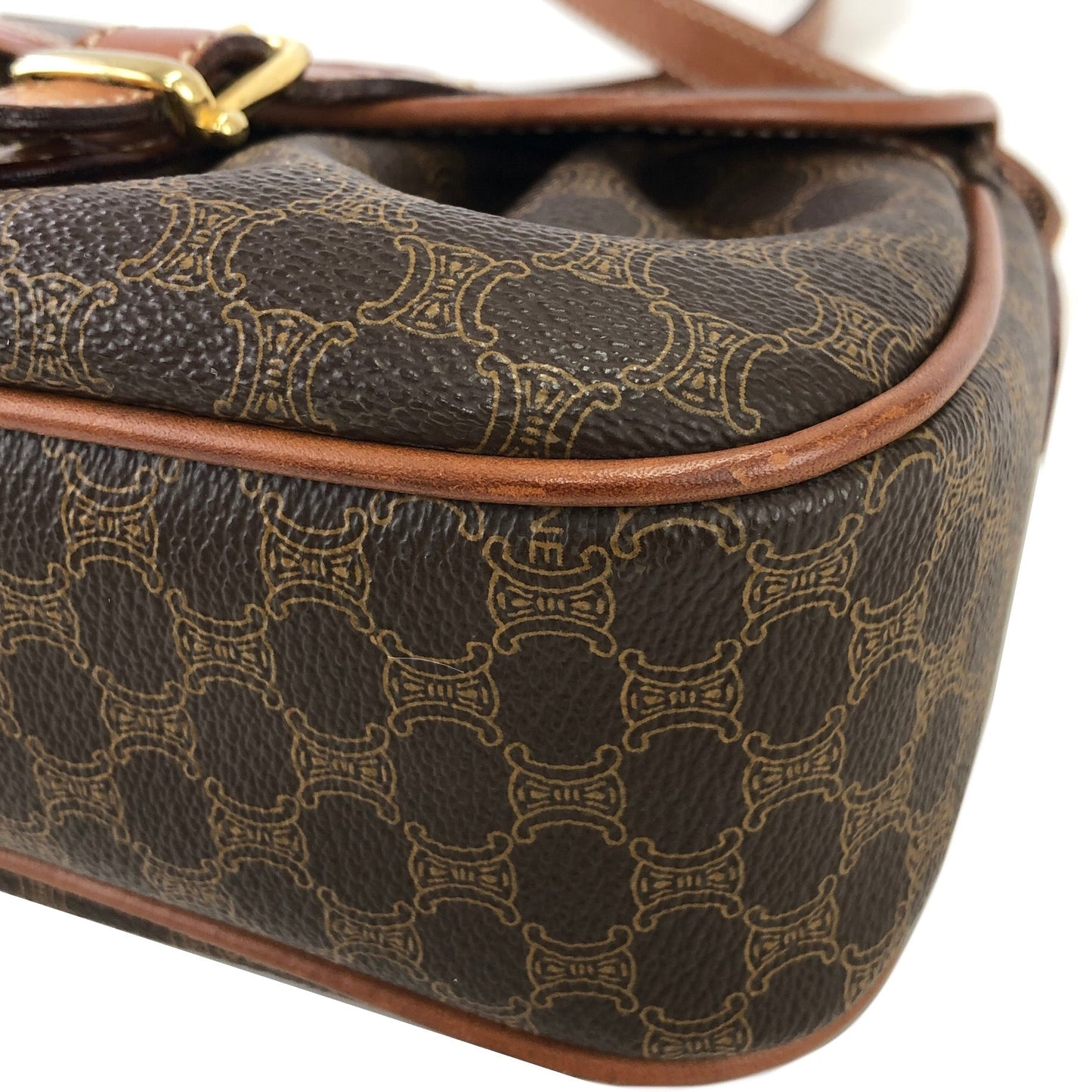 CELINE Blason Buckle Shirring Shoulder bag Brown Vintage Old CELINE gk6gfz