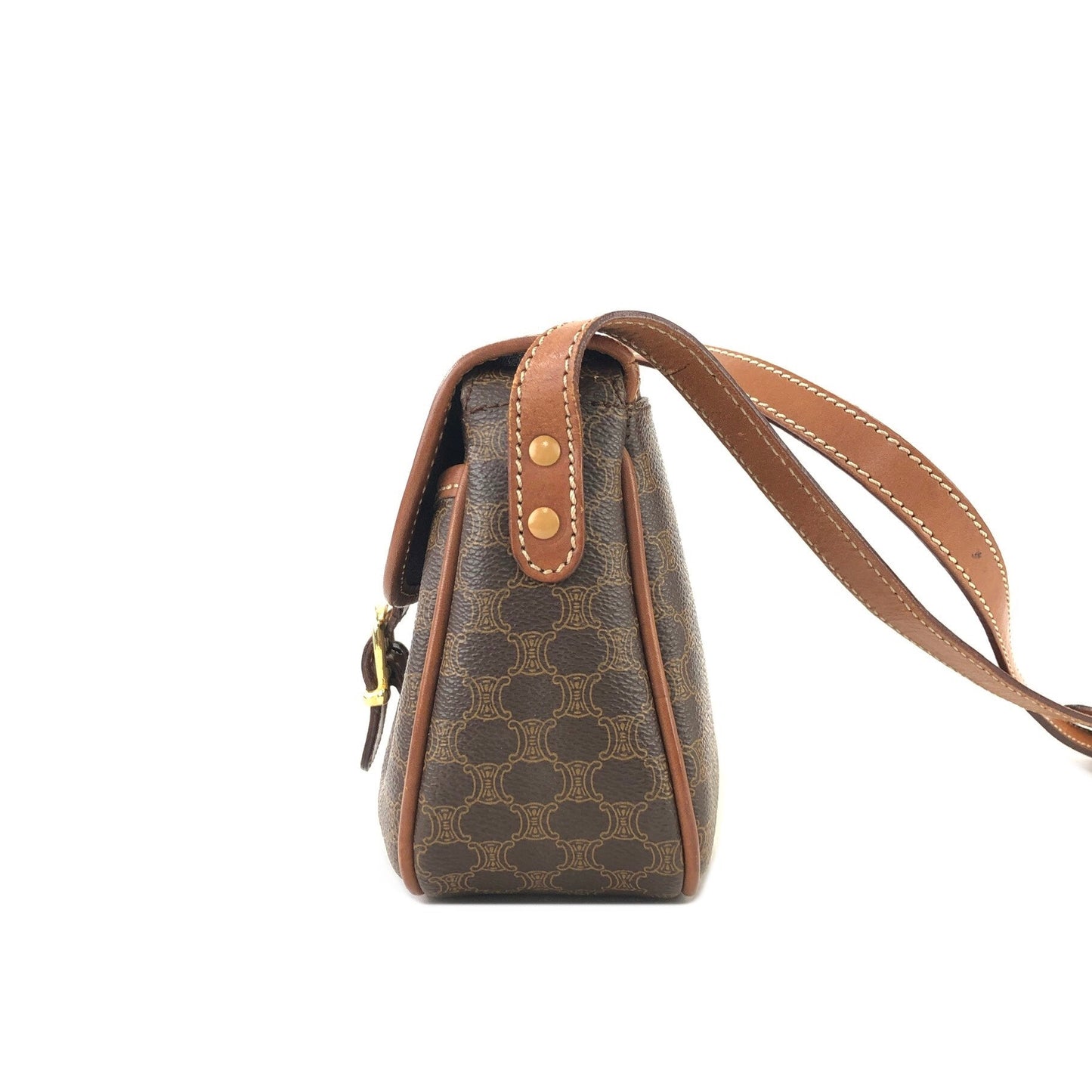 CELINE Blason Buckle Shirring Shoulder bag Brown Vintage Old CELINE gk6gfz