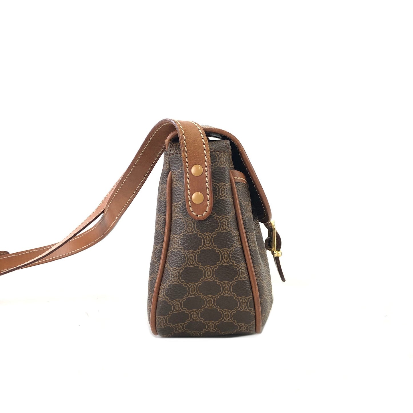 CELINE Blason Buckle Shirring Shoulder bag Brown Vintage Old CELINE gk6gfz
