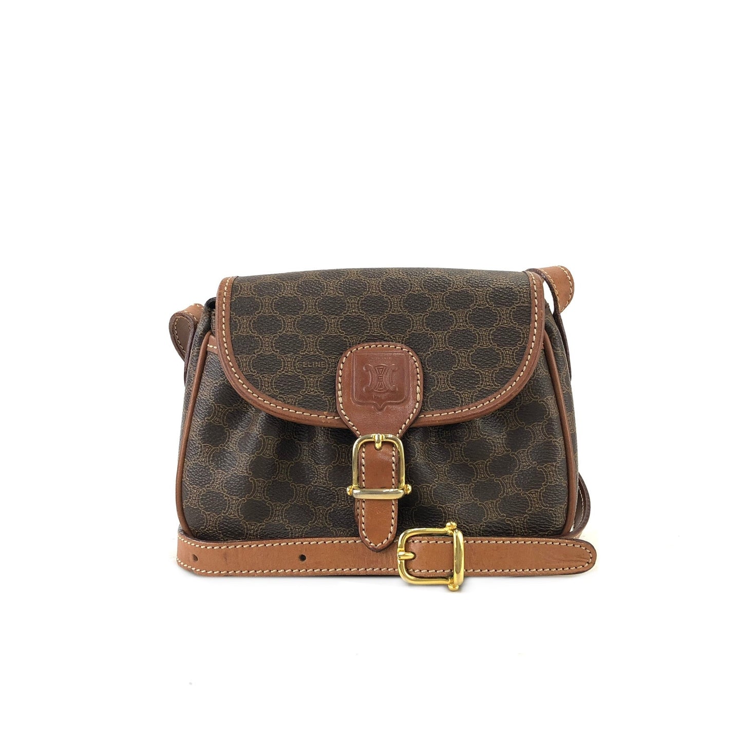 CELINE Blason Buckle Shirring Shoulder bag Brown Vintage Old CELINE gk6gfz