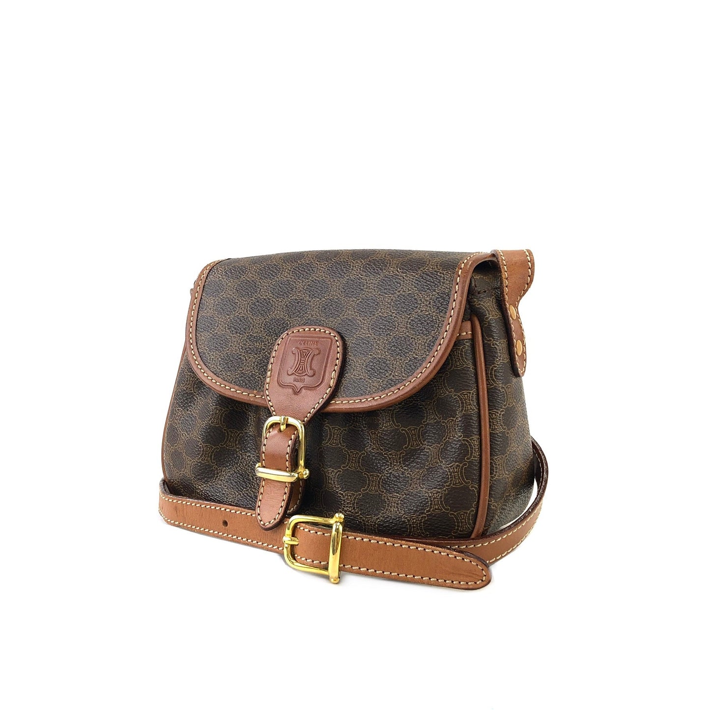 CELINE Blason Buckle Shirring Shoulder bag Brown Vintage Old CELINE gk6gfz