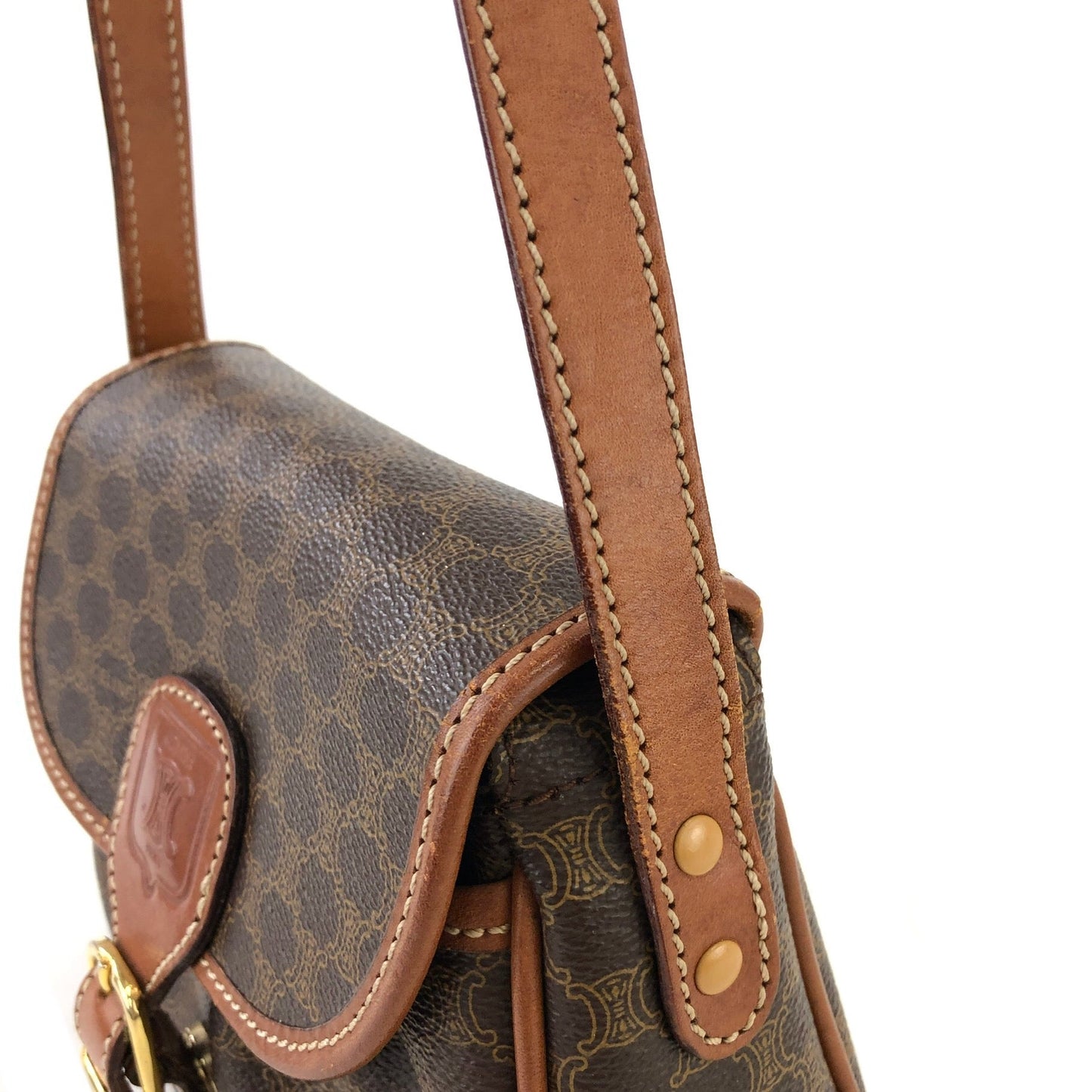 CELINE Blason Buckle Shirring Shoulder bag Brown Vintage Old CELINE gk6gfz