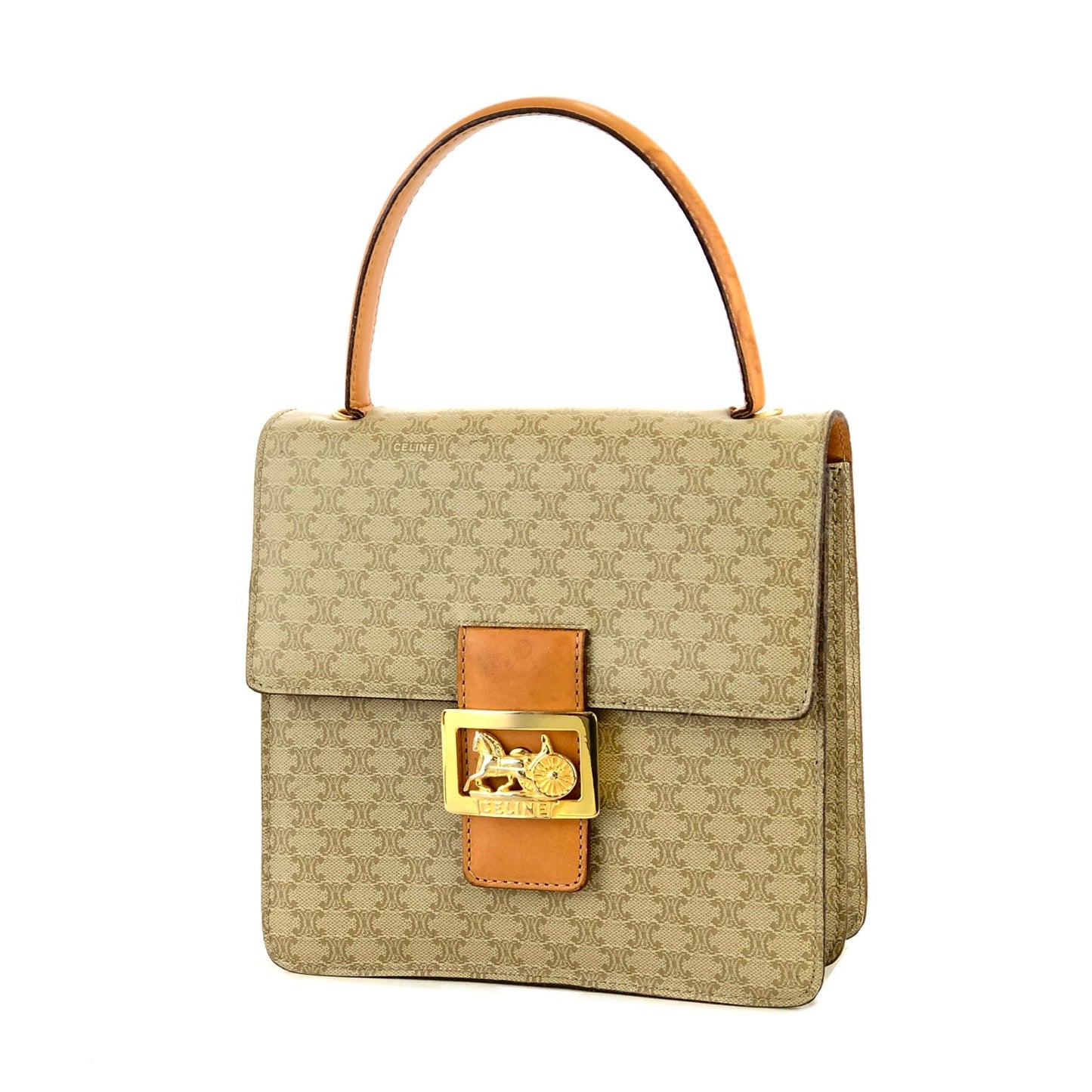 CELINE Macadam Horse Carriage Handbag Beige xktked