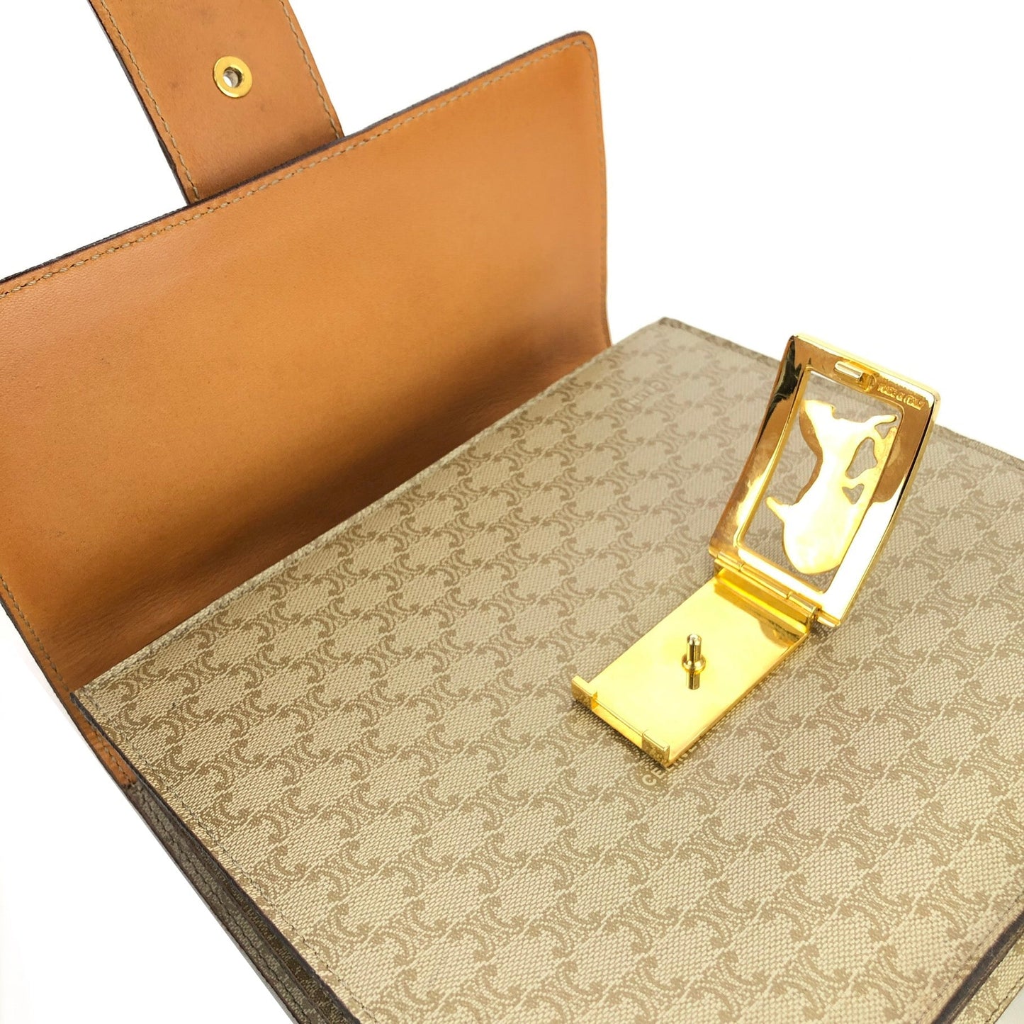 CELINE Macadam Horse Carriage Handbag Beige xktked