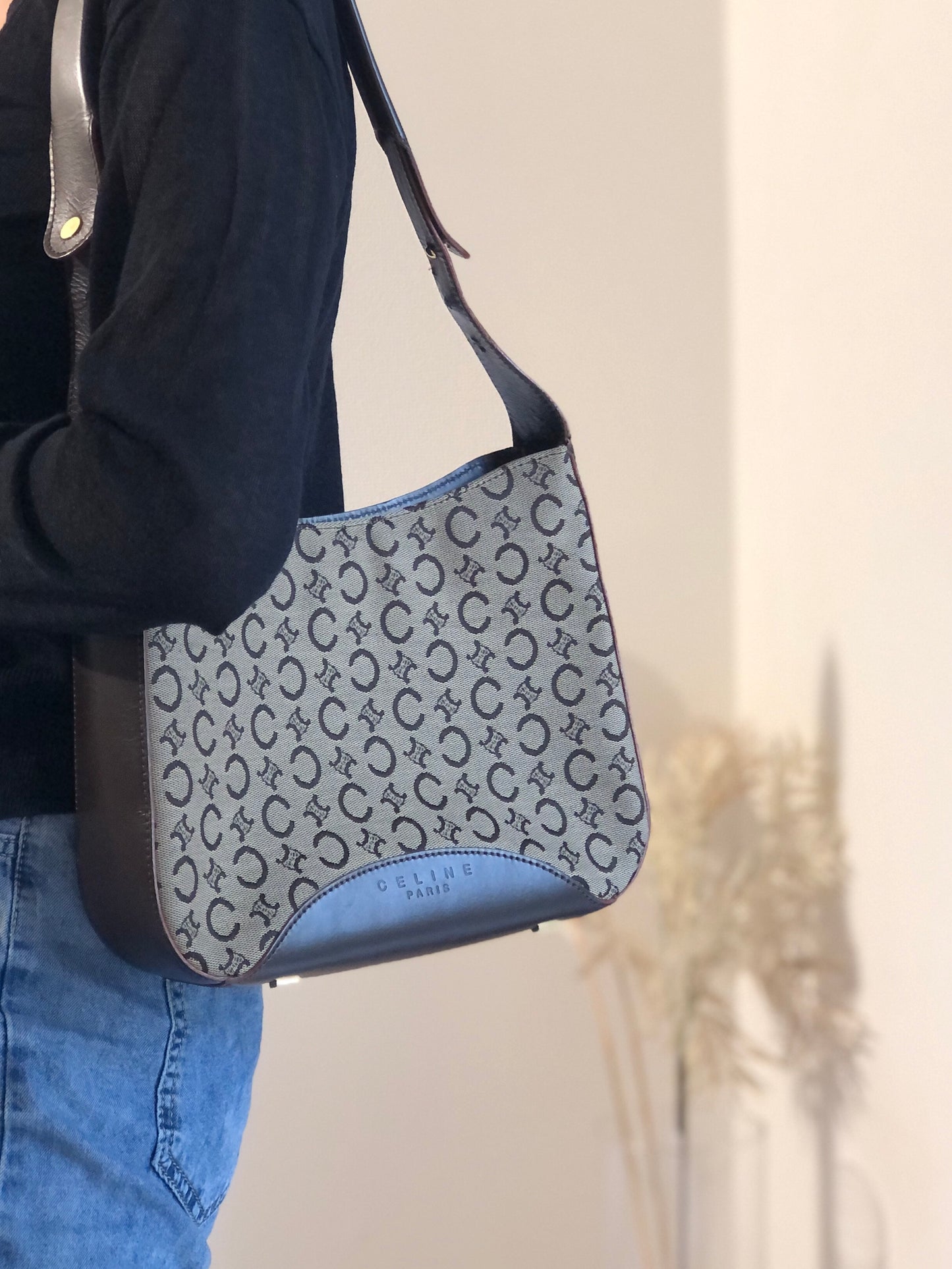 CELINE C Macadam Jacquard Shoulder bag Hobobag Brown AVA Old Celine Vintage kgpdes