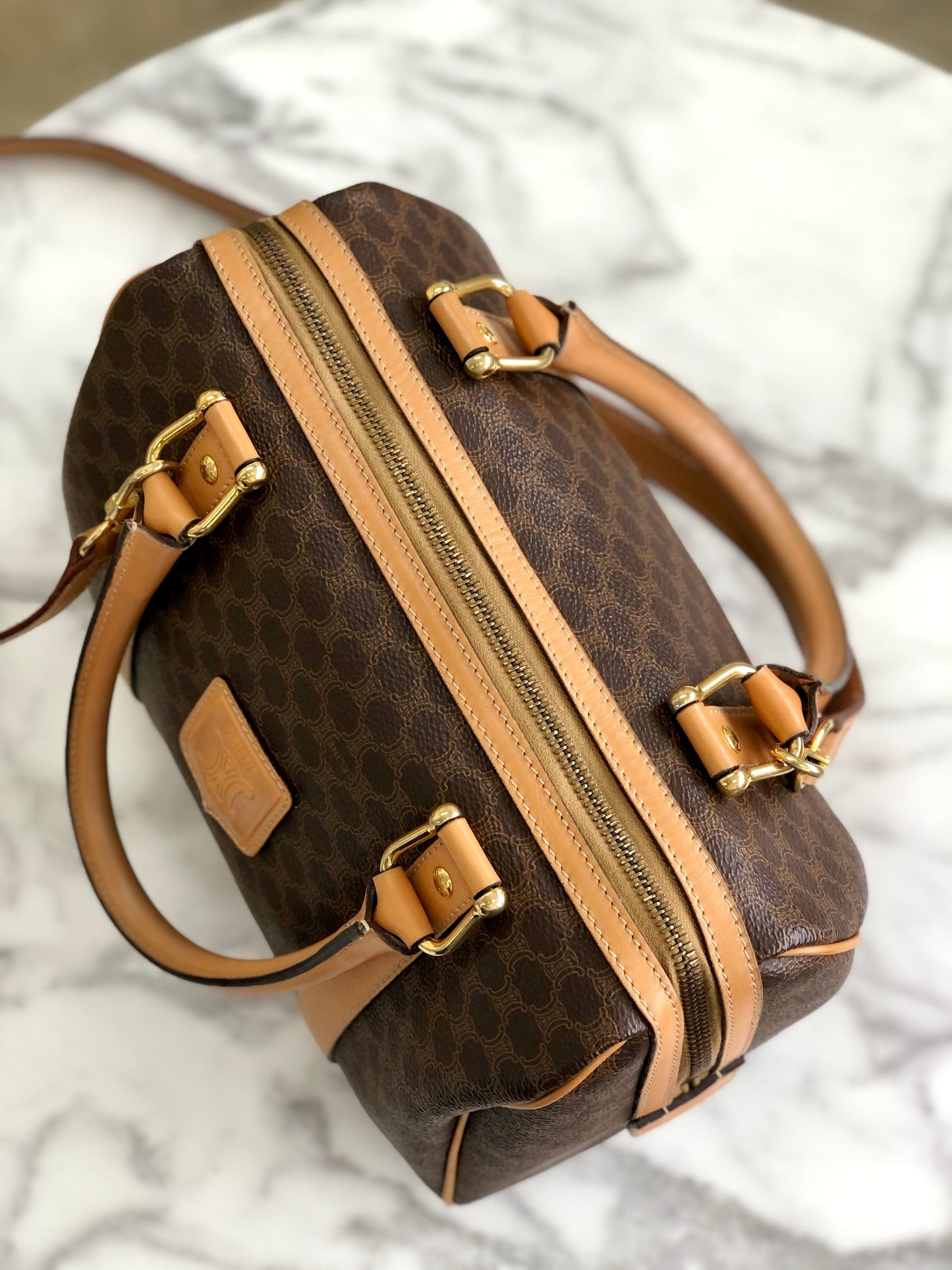 CELINE Macadam Blason Boston bag Handbag Brown Vintage Old Celine 3xwt7p