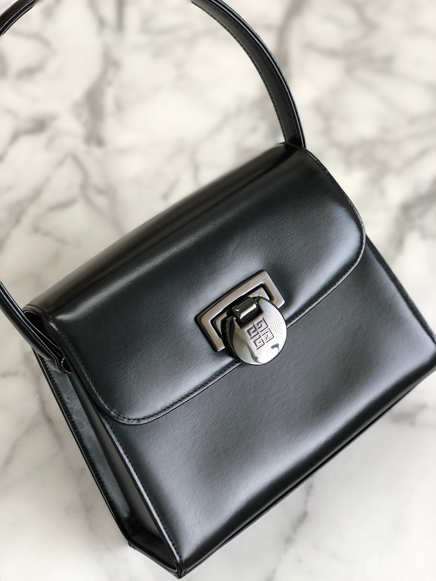 GIVENCHY Turn lock Two-way Logo Small Handbag Black Vintage Old 3kcpa6